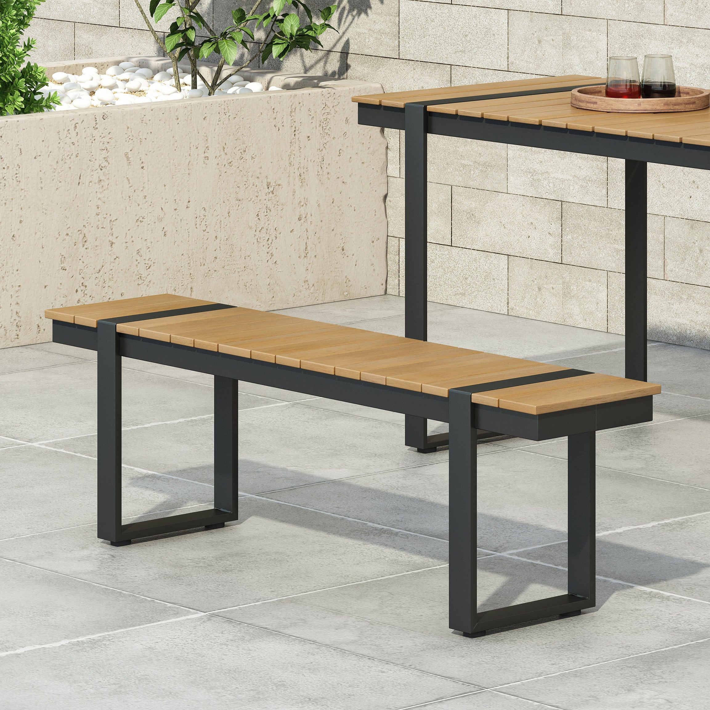 Outdoor Dining Bench, Gray + Natural--1