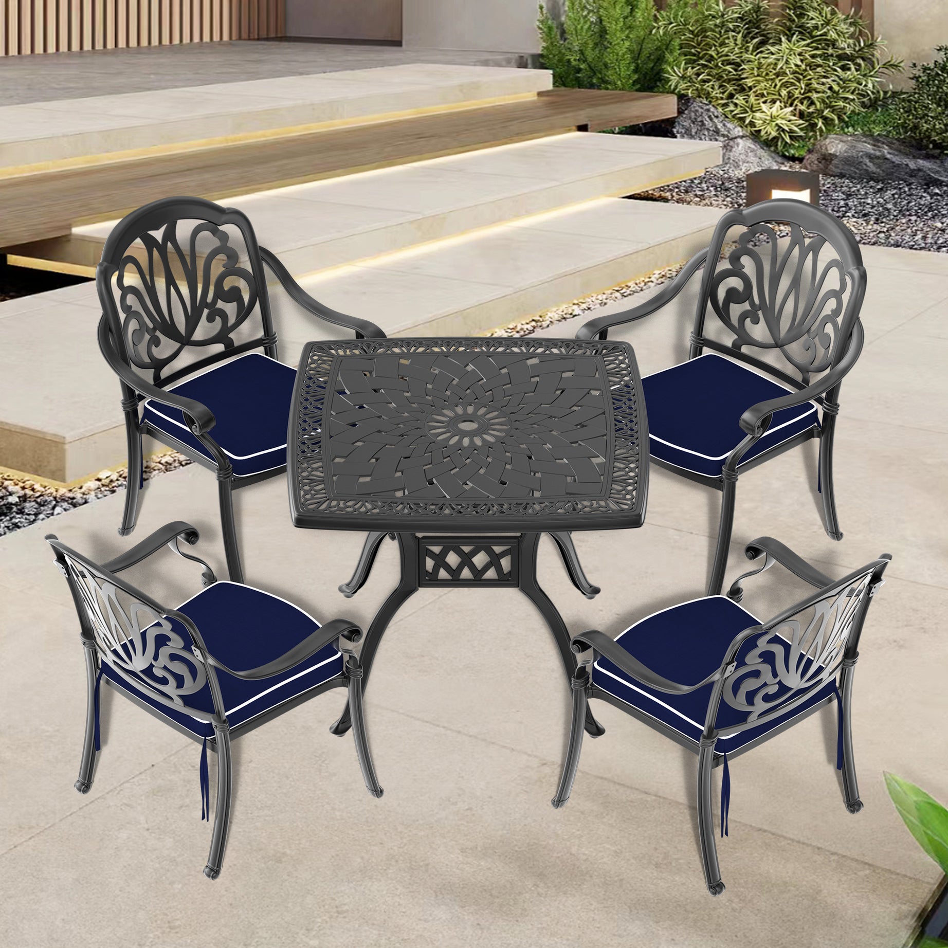 (Cushions In  Random Colors)5-Piece Set Of Cast Aluminum Patio Furniture With  Cushions--1