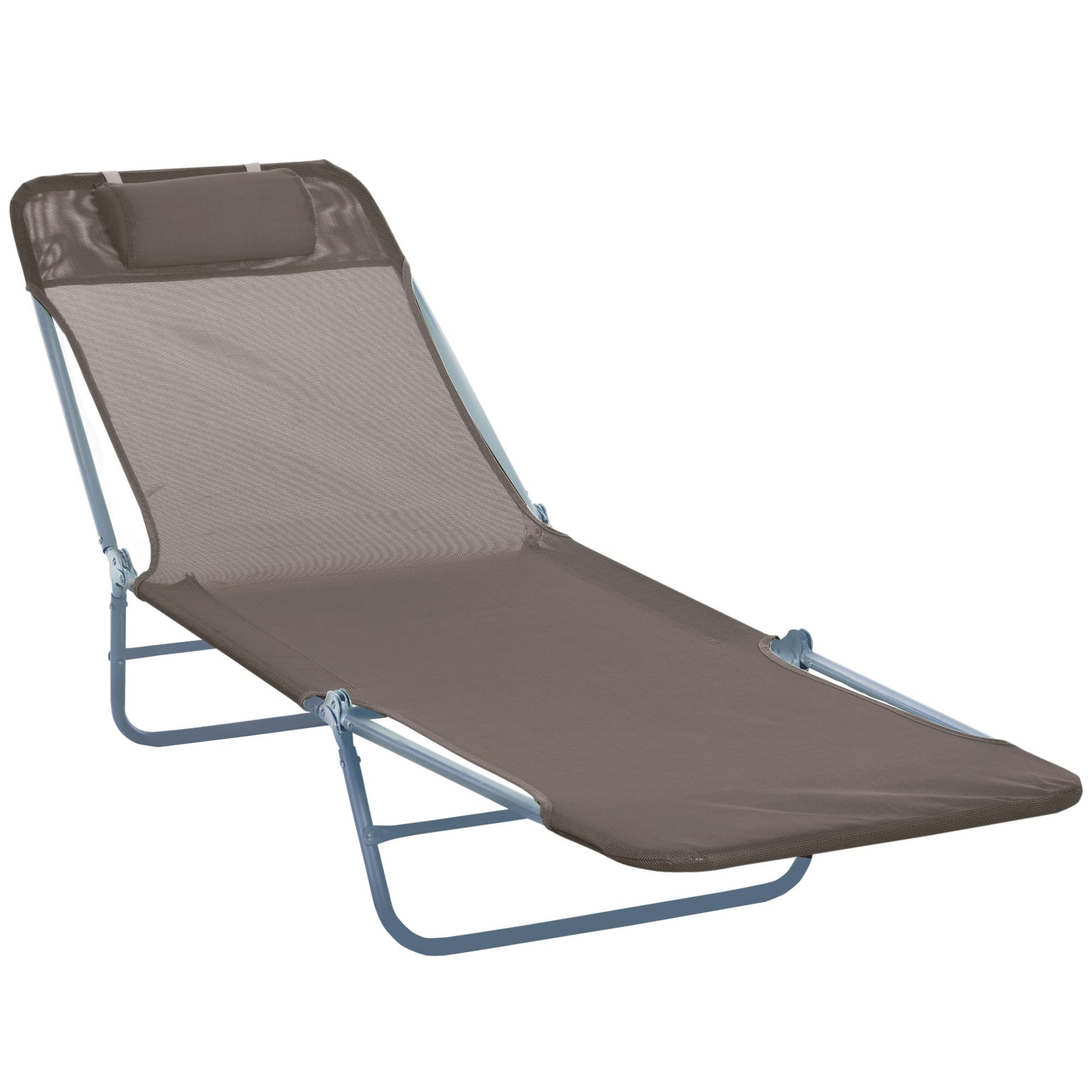 Outsunny Folding Chaise Lounge Chair, Pool Sun Tanning Chair, Outdoor Lounge Chair with 5-Position Reclining Back, Breathable Mesh Seat, Headrest for Beach, Yard, Patio, Brown--1