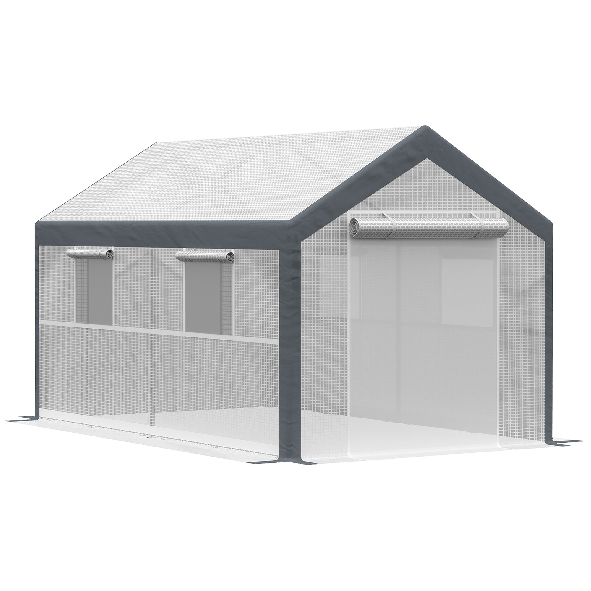 Outsunny 12' x 7' x 7' Walk-In Greenhouse, Outdoor Garden Warm Hot House with 4 Roll-up Windows, 2 Zippered Doors and Weather Cover, White--1