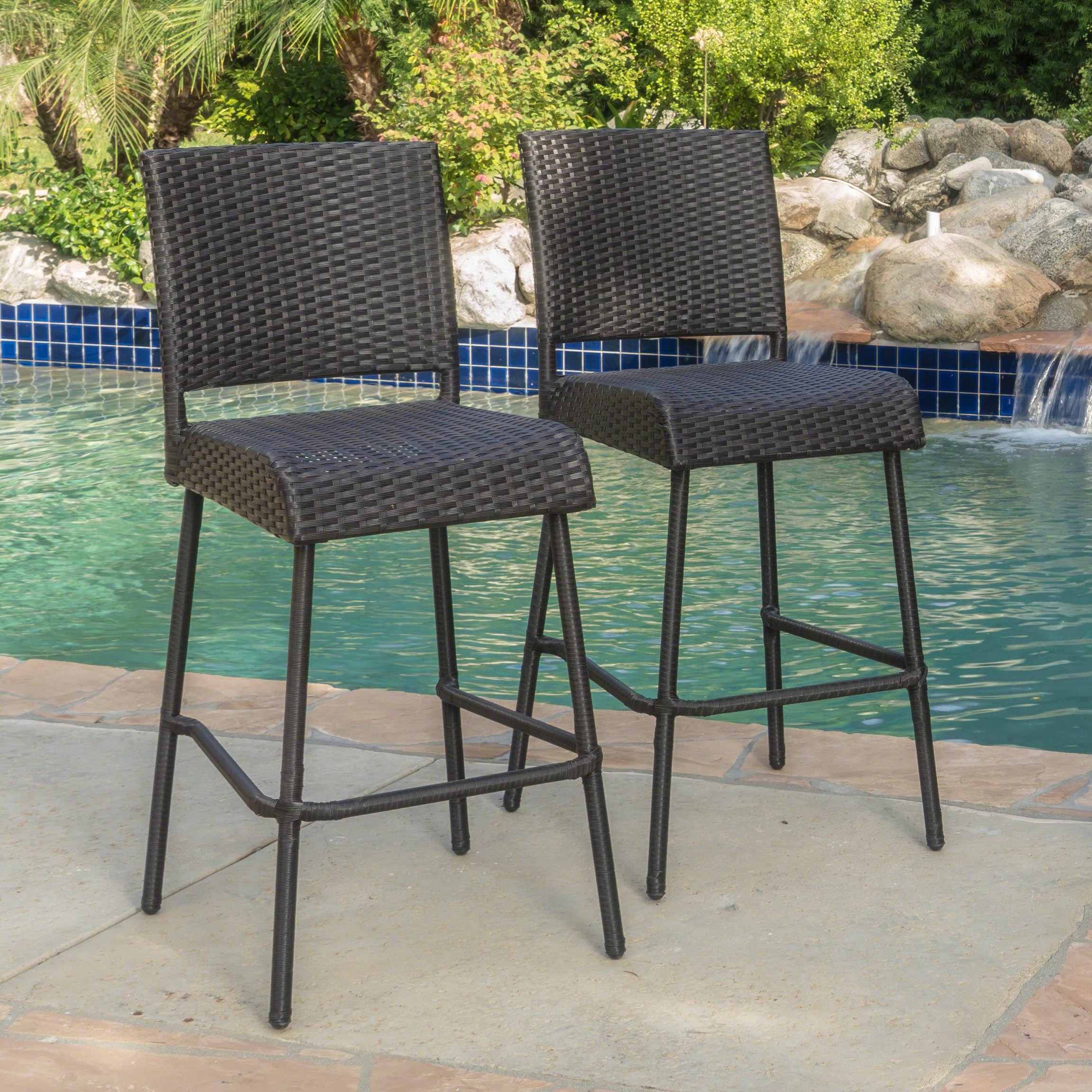 Outdoors Dark Brown Wicker Barstools - Set of 2--1