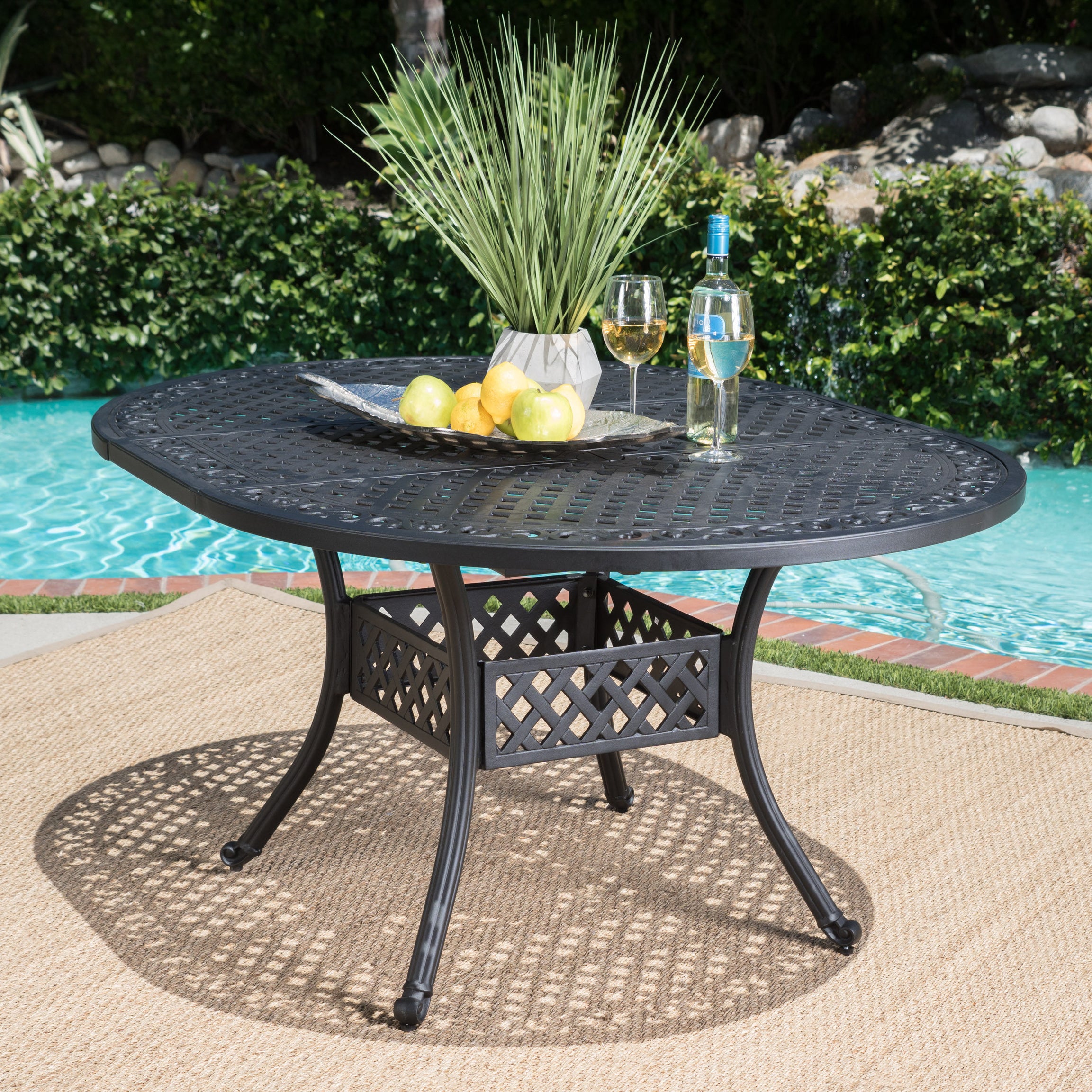 Outdoor Expandable Aluminum Dining Table, Black Sand Finish--1