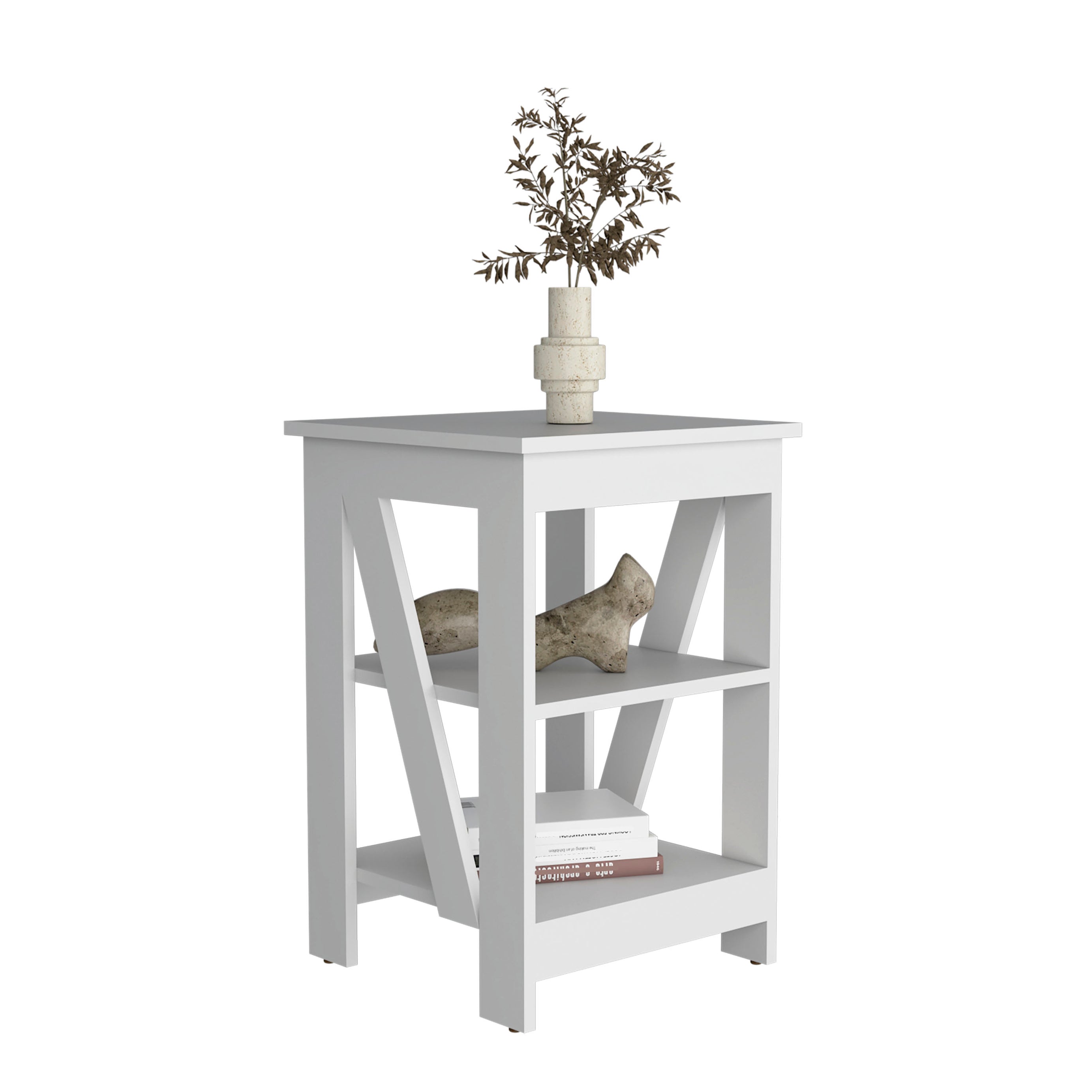 Taylor 3-Tier End Table/Nightstand, Side Table for Small Space, White--1