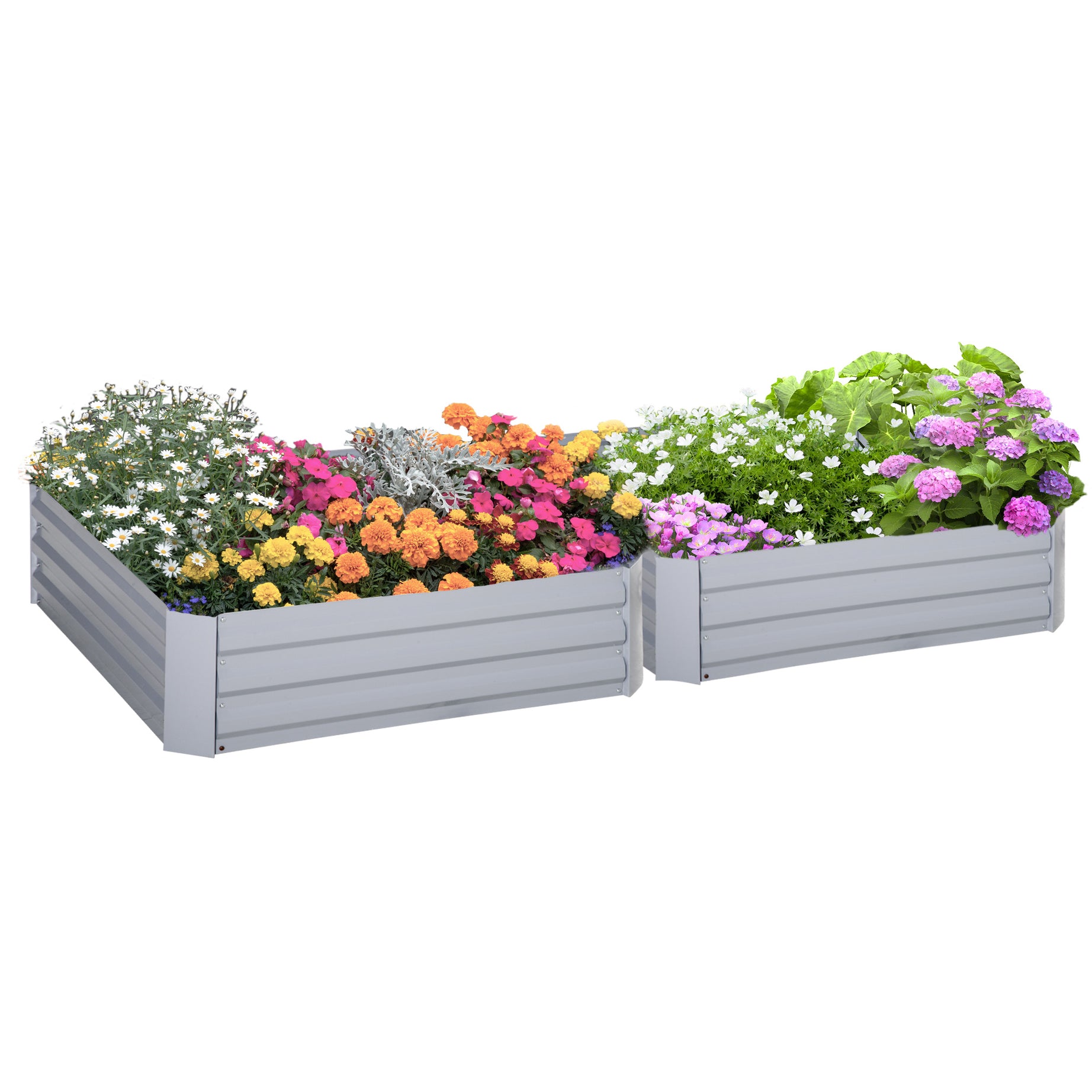 Outsunny 2 Piece Galvanized Raised Garden Bed, 3.3' x 3.3' x 1' Metal Planter Box, for Growing Vegetables, Flowers, Herbs, Succulents, Gray--1