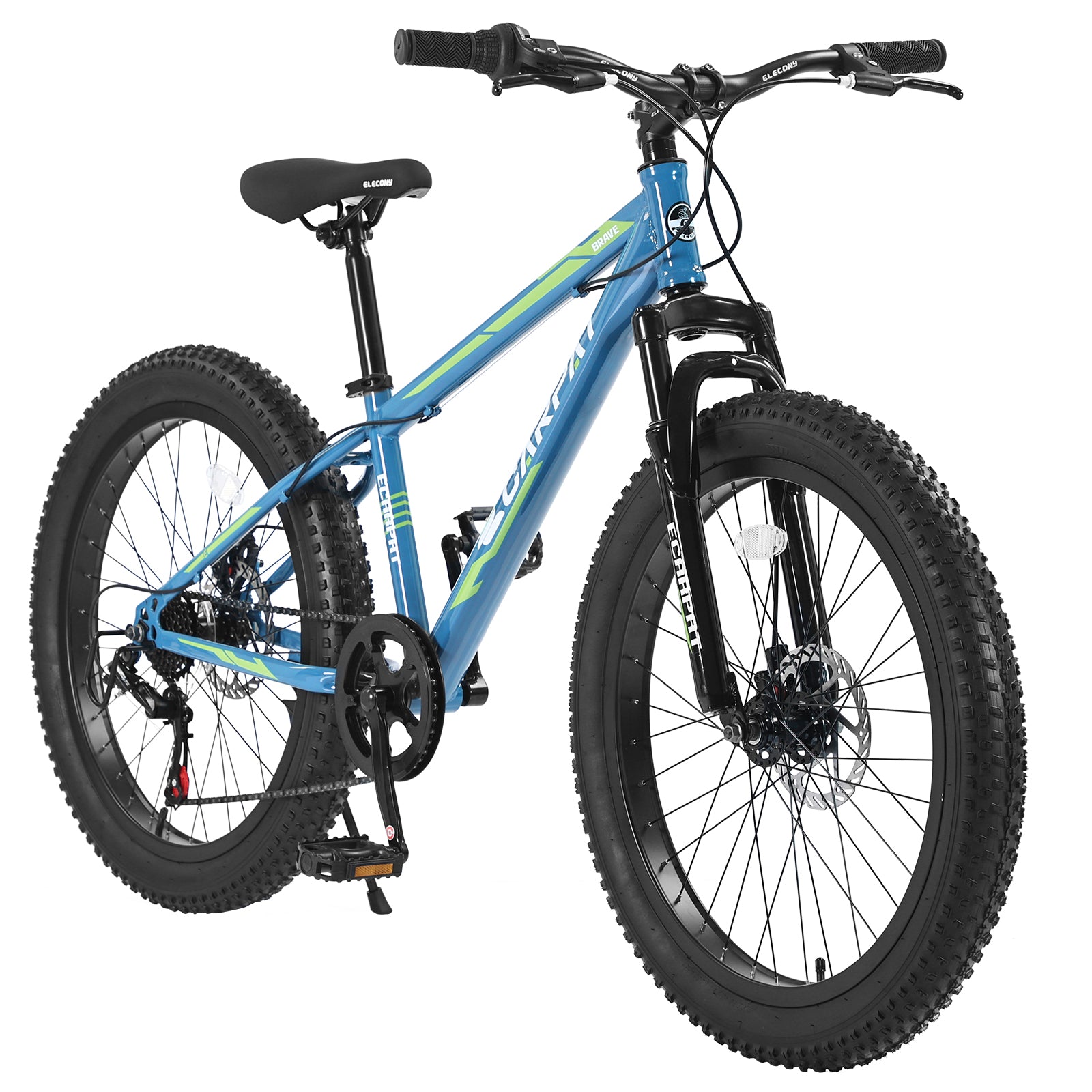 S24109 Elecony 24 Inch Fat Tire Bike Adult/Youth Full Shimano 7 Speeds Mountain Bike, Dual Disc Brake, High-Carbon Steel Frame, Front Suspension, Mountain Trail Bike, Urban Commuter City Bicycle--1