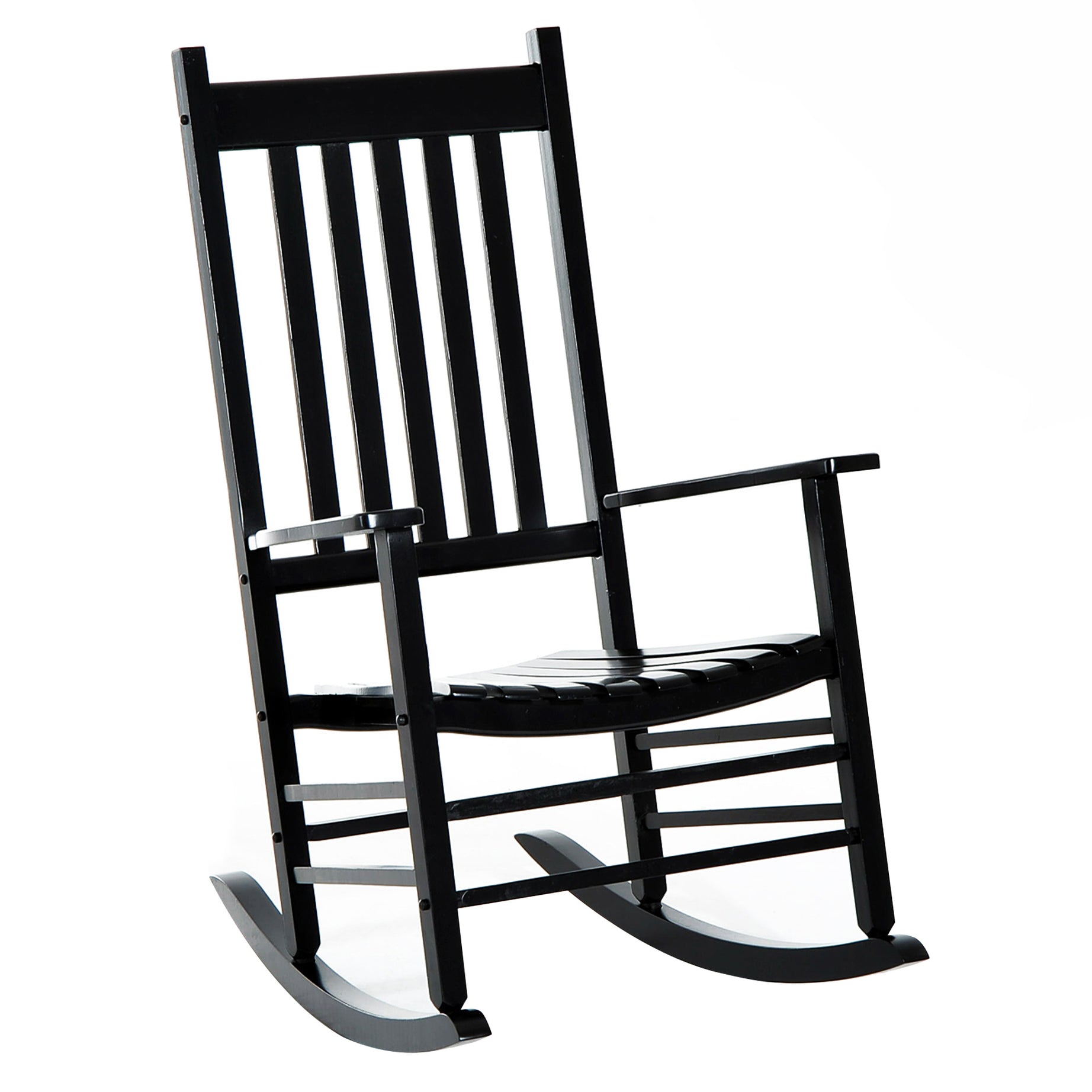 Outsunny Outdoor Rocking Chair, Patio Wooden Rocking Chair with Smooth Armrests, High Back for Garden, Balcony, Porch, Supports Up to 352 lbs., Black--1