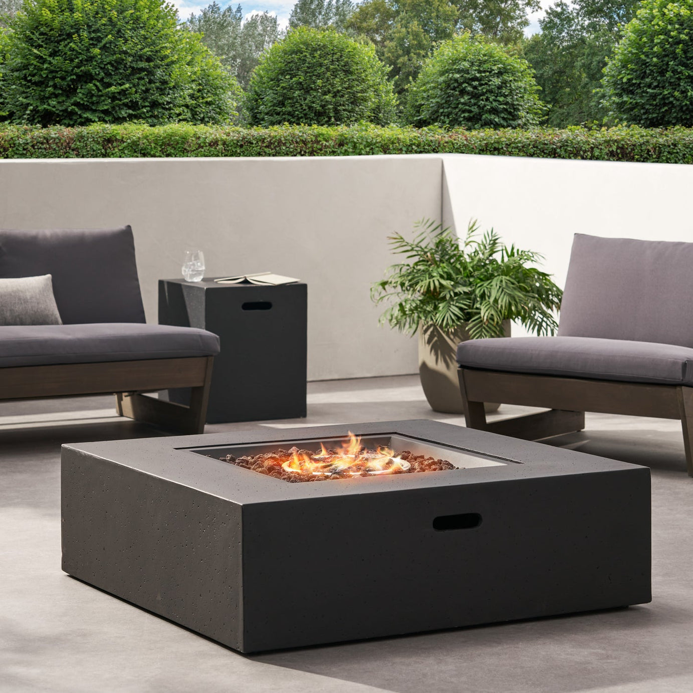 [Ship to Canada only]50000 BTU Outdoor Square MgO Propane Fire Pit Table with Tank Holder - Dark Gray--1