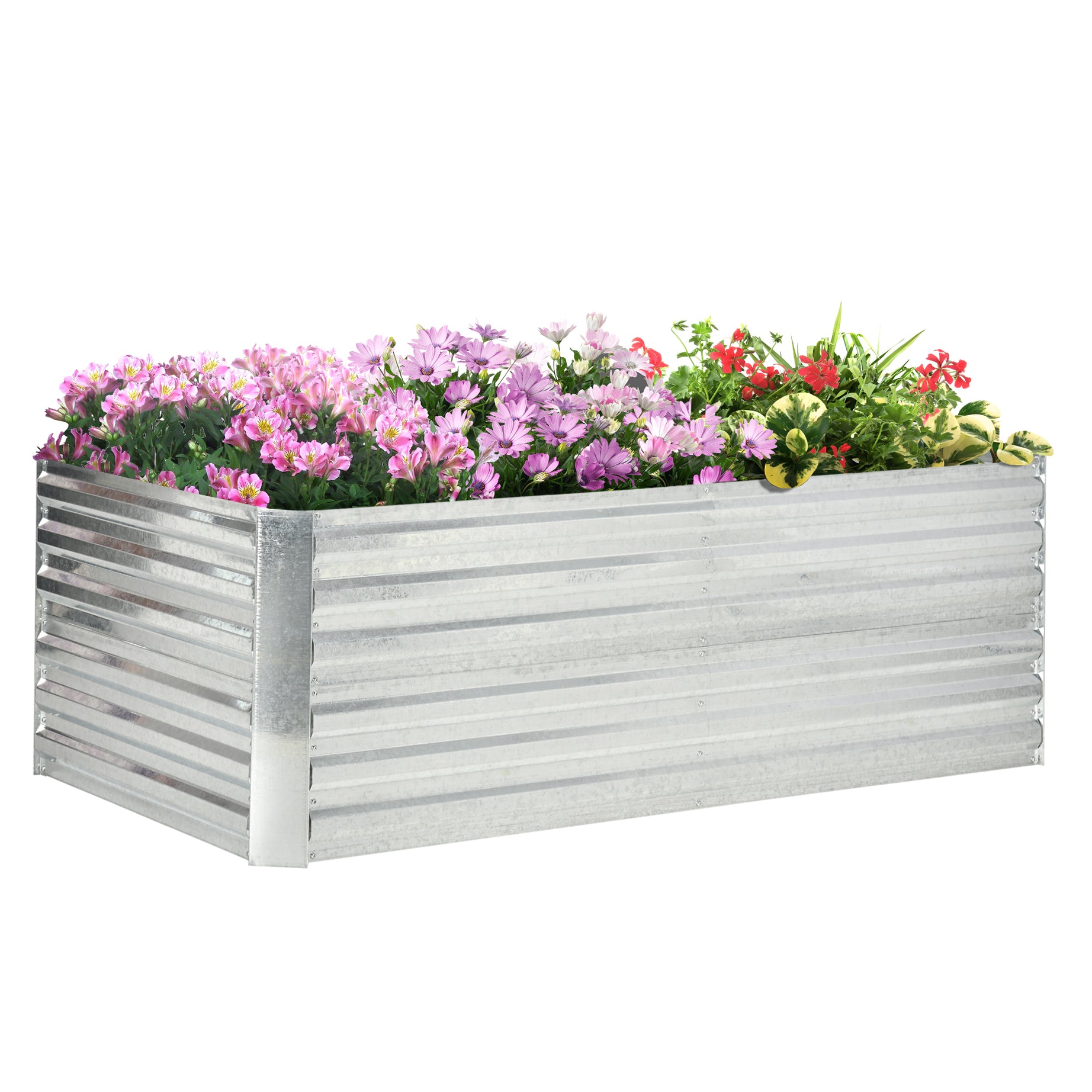 Outsunny Galvanized Raised Garden Bed Kit with Reinforcing Bars, Large and Tall Metal Planter Box for Vegetables, Flowers and Herbs, 6' x 3' x 2', Silver--1