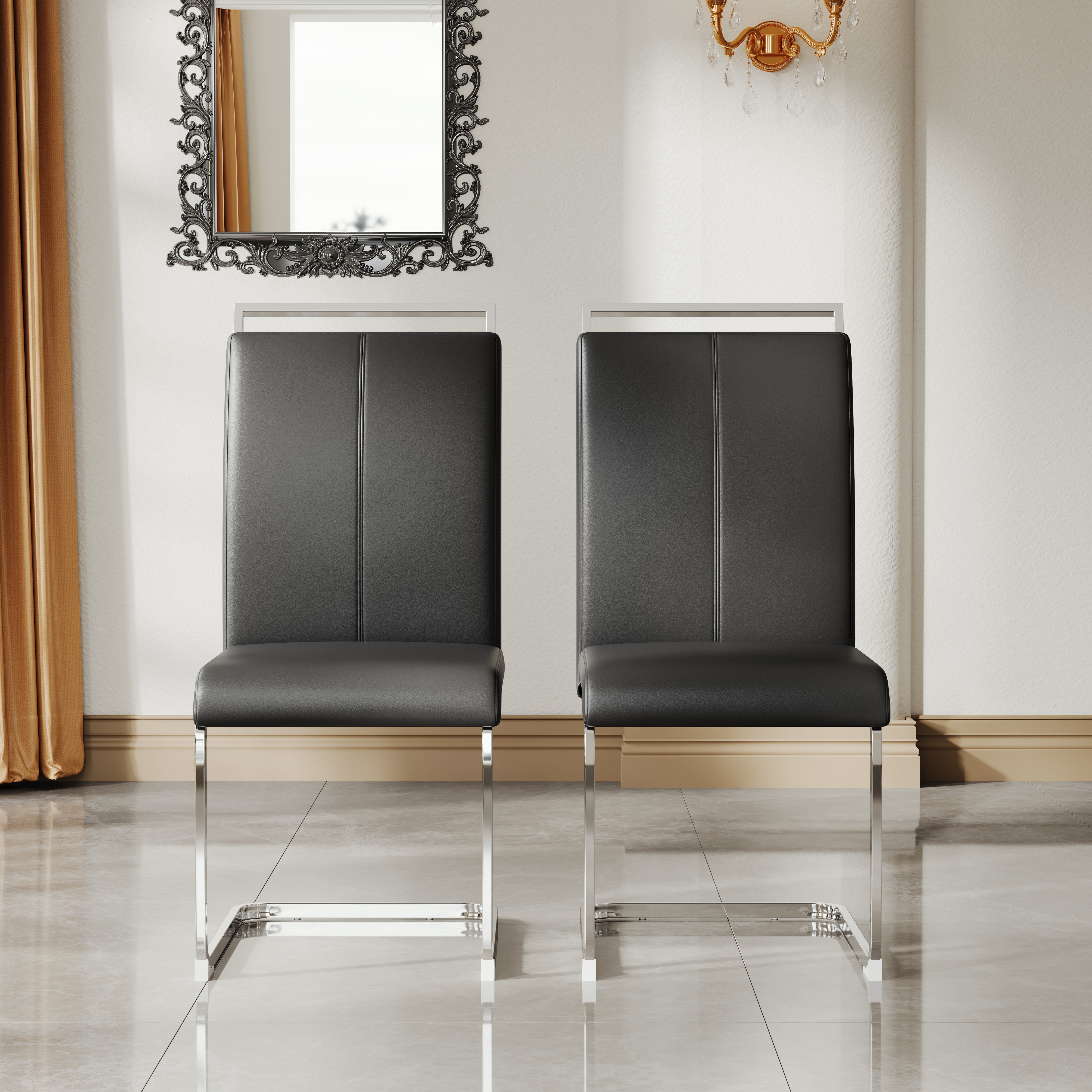 A set of 4 artificial leather dining chairs, featuring an arched chair design and paired with stainless steel legs.--1