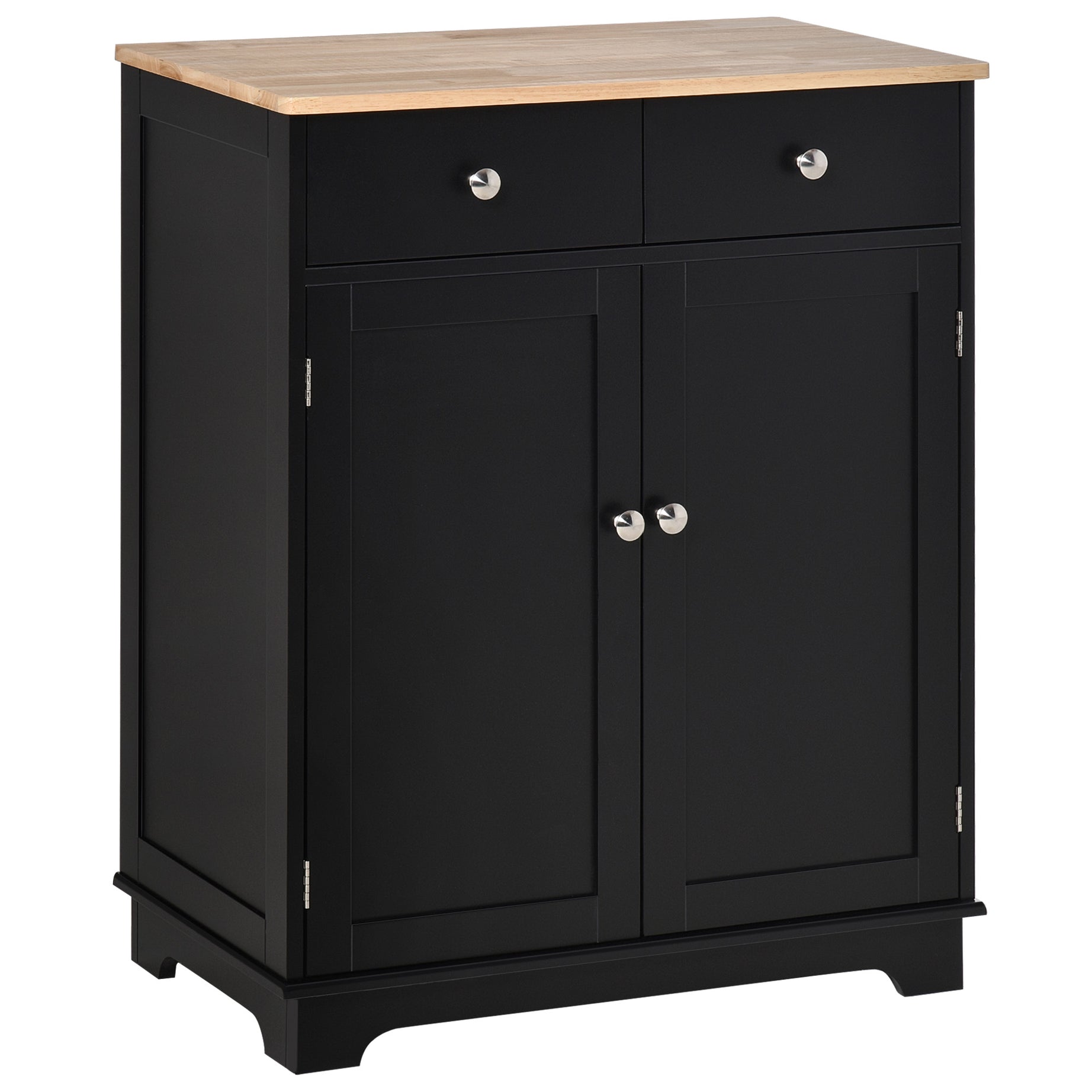 HOMCOM Sideboard with Solid Wood Countertop, Modern Kitchen Storage Cabinet, Coffee Bar Cabinet with 2 Drawers, Doors and Adjustable Shelf, Black--1