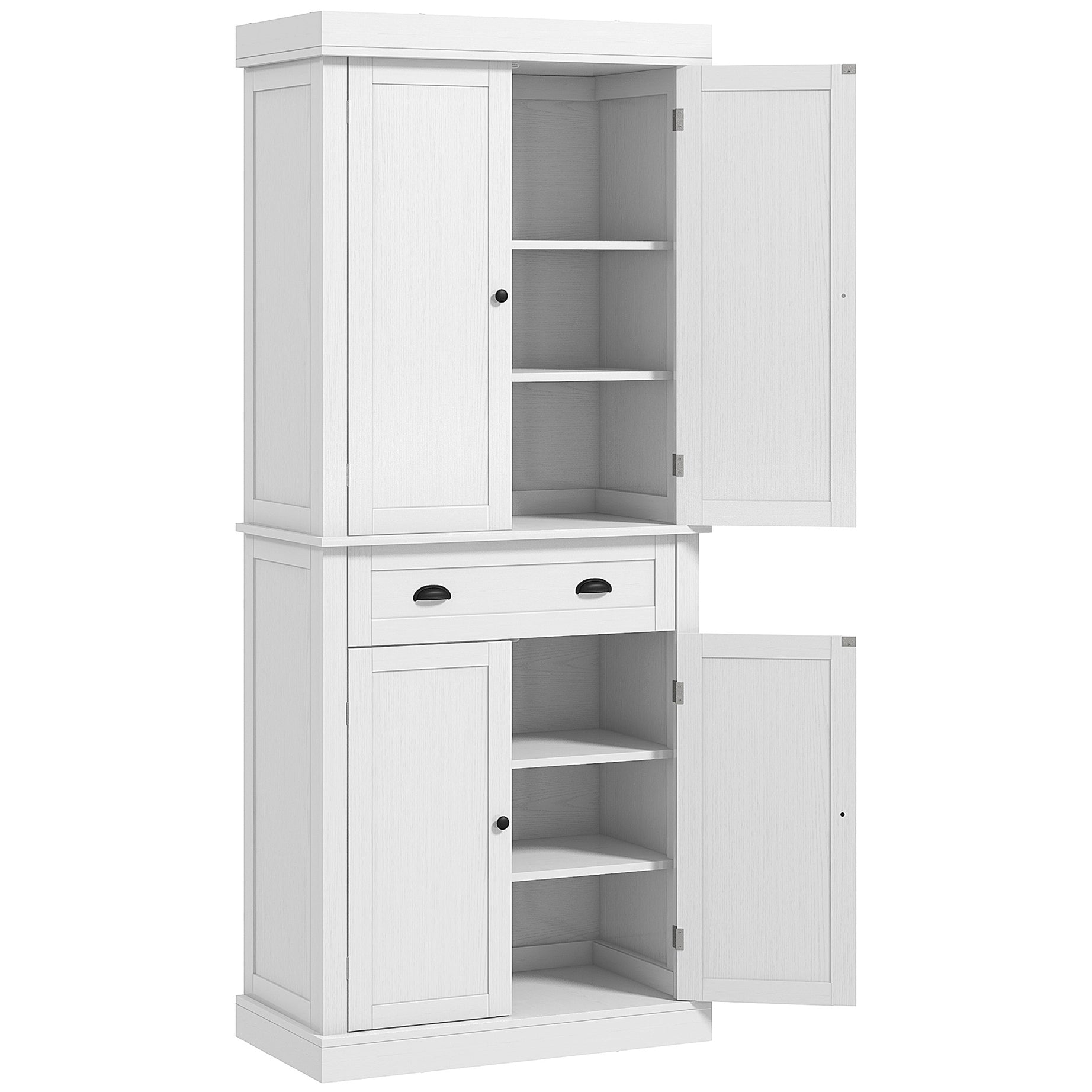 HOMCOM 72.5" Kitchen Pantry Cabinet, Traditional Freestanding Storage Cabinet with 4 Doors, Drawer and 3 Adjustable Shelves for Dining Room, White Wood Grain--1