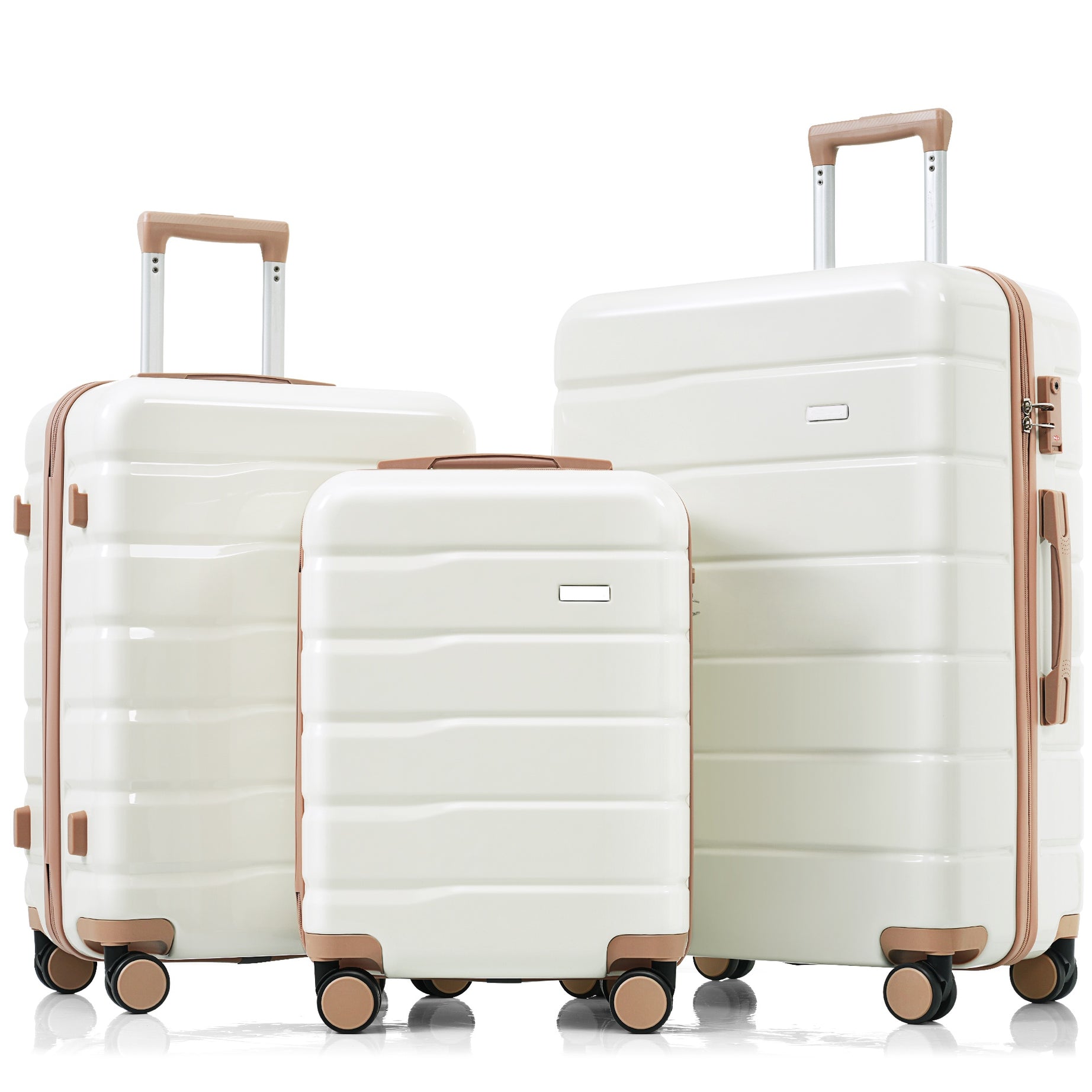 Premium ABS Travel Luggage Set , 3-Piece TSA Lock Suitcase Ensemble with 20, 24, and 28 Inch Sizes with 360° Spinner Wheels, ivory and golden--1