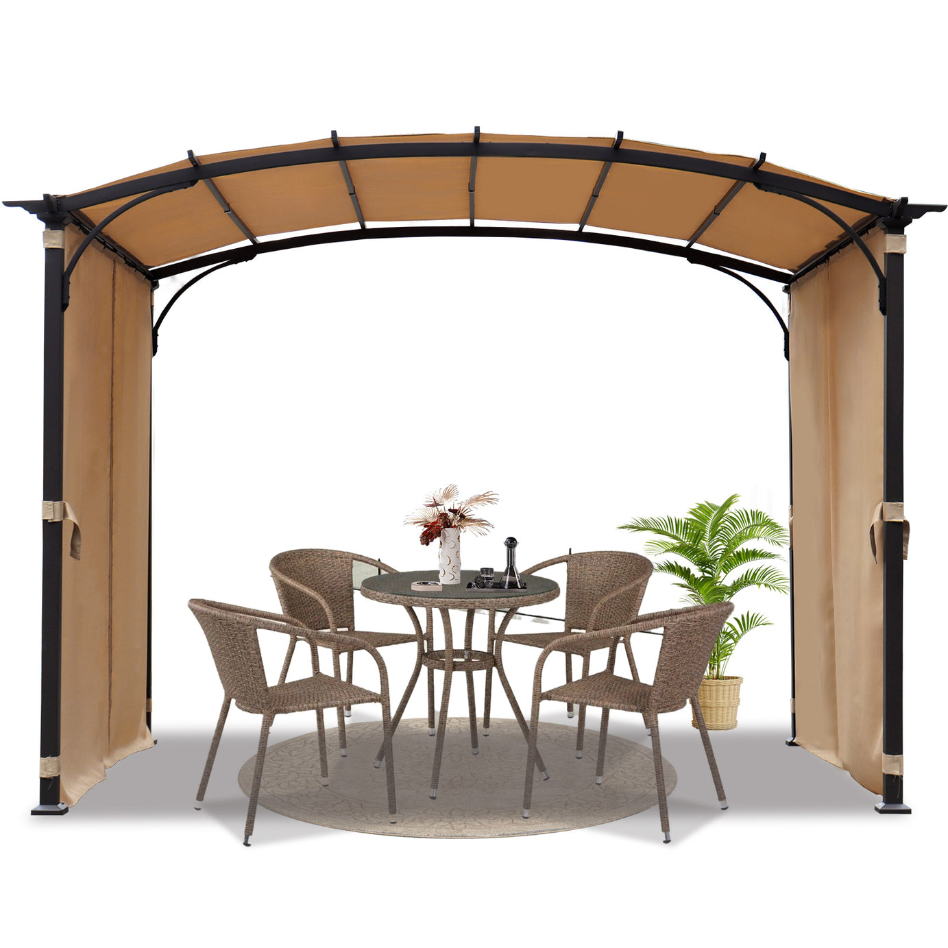 Patio Pergola 9 x 11ft Arched Gazebo with Waterproof Sun Shade Shelter Awning Steel Frame Grape Gazebo for Garden Backyard--1