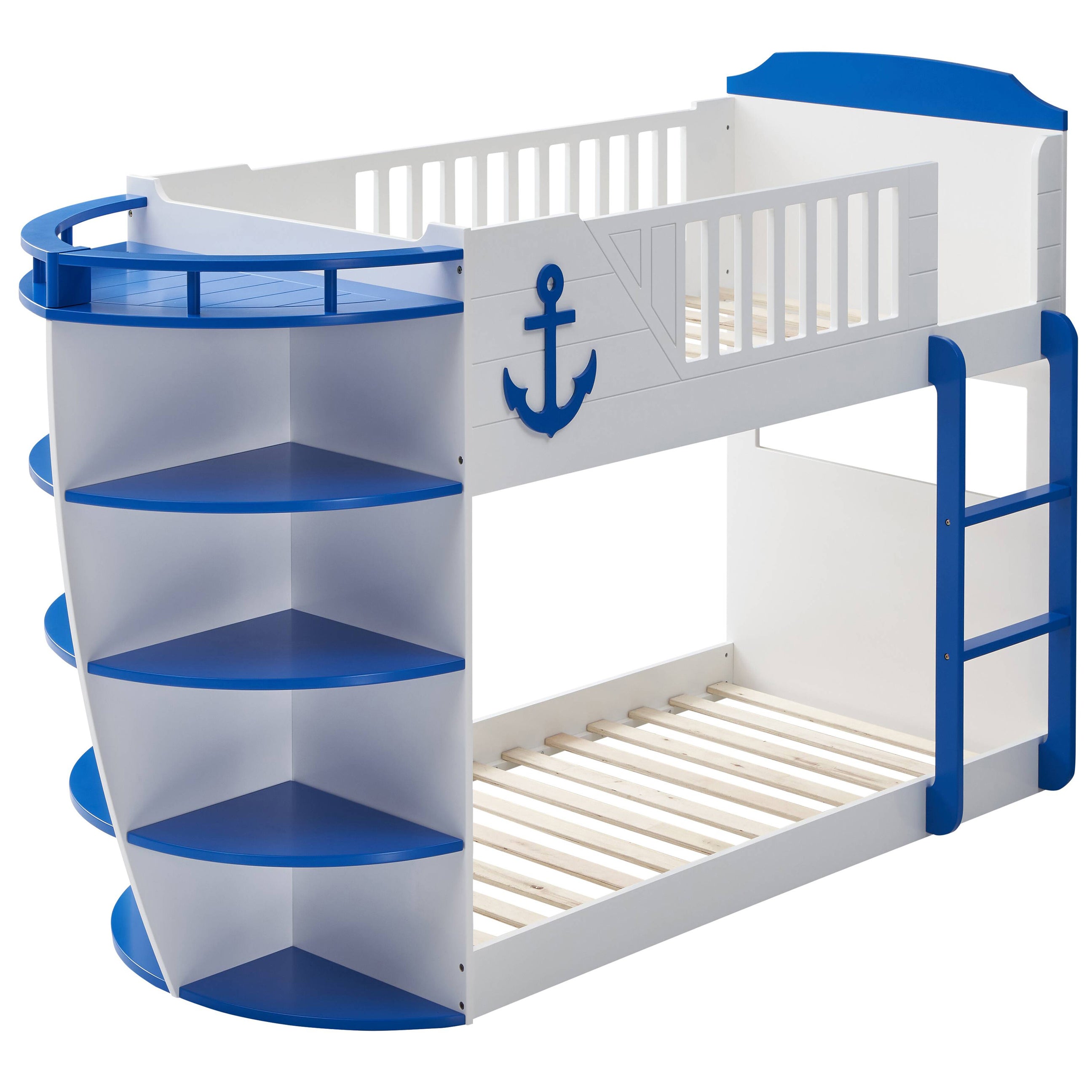 Sky Blue and White Twin/Twin Boat-shaped Bunk Bed--1