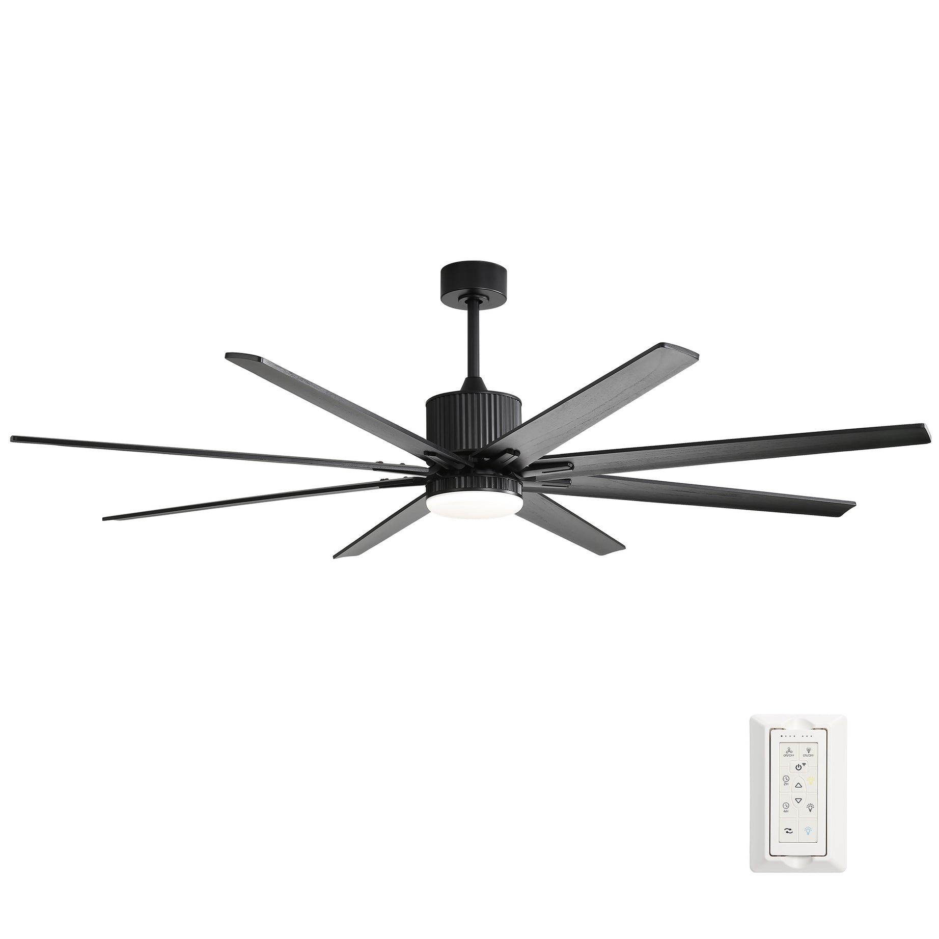 76 Inch Ceiling Fan With 18W Dimmable LED Light Smart Remote Control 8 Solid Wood Blades Black--1