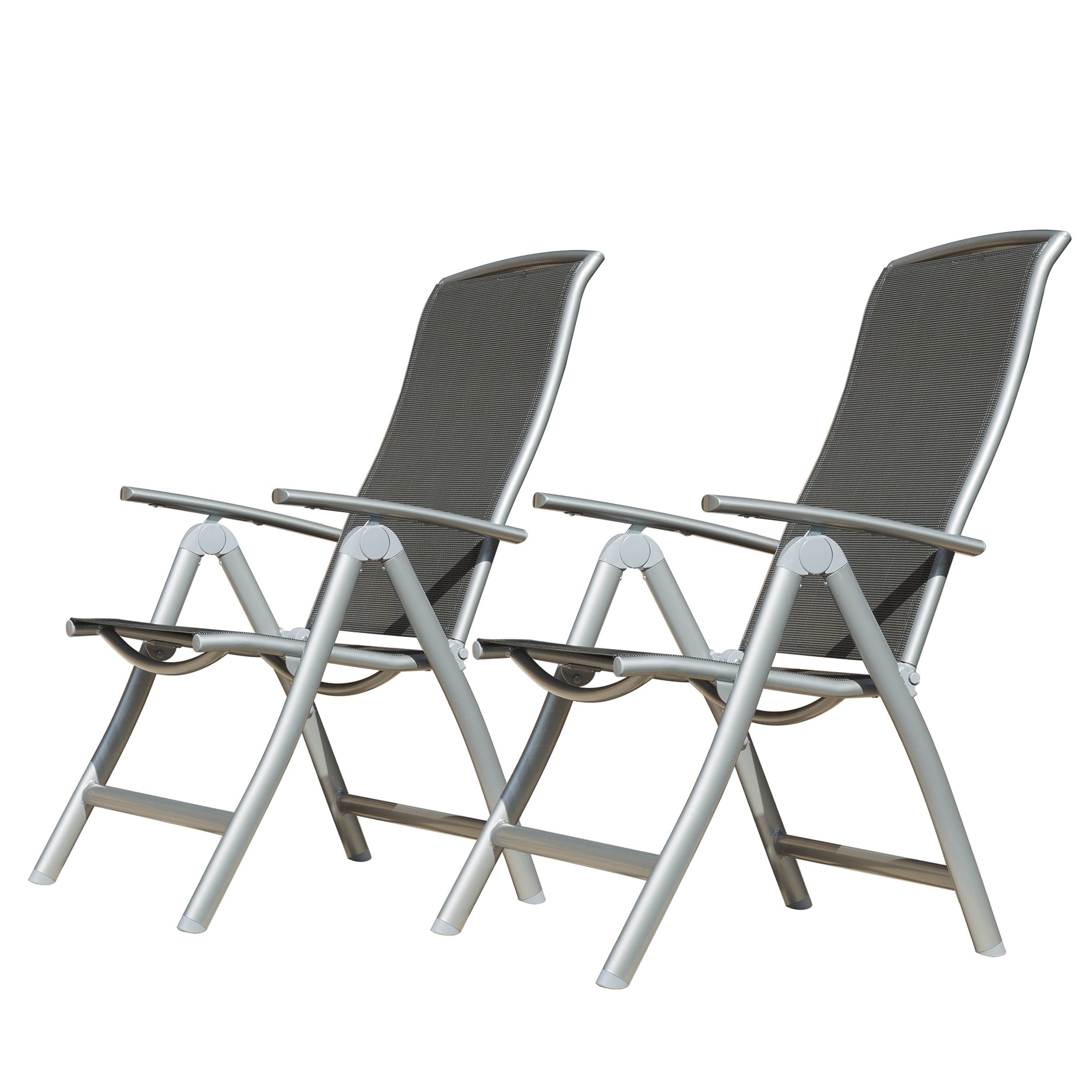 Patio Folding Chairs Set of 2, Aluminium Frame Outdoor Reclining Patio Chairs for Garden Camping Poolside Beach Deck, Adjustable High Back Lawn Chairs with Textilene Fabric Seat, Dark Gray--1