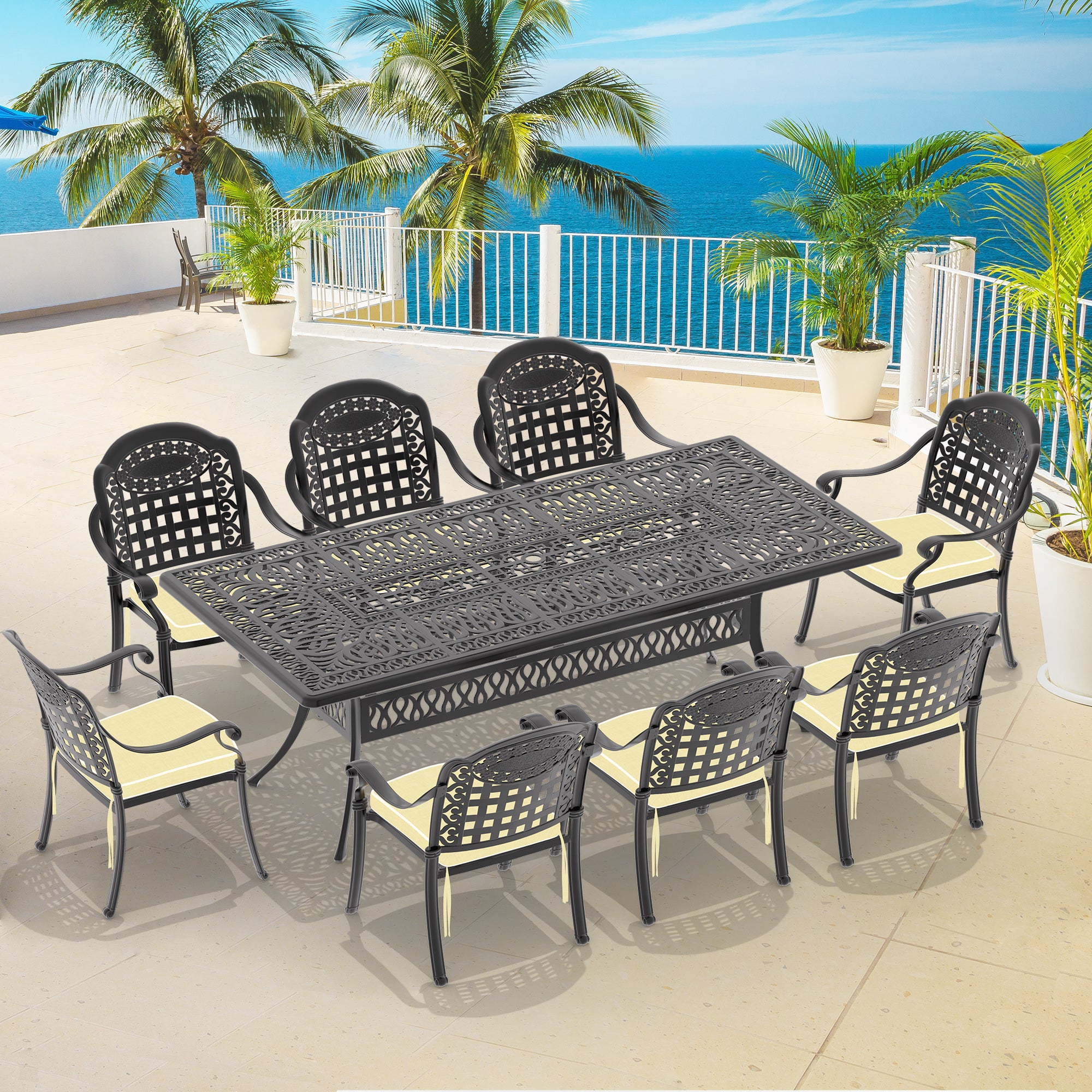 (Cushions In  Random Colors)9-Piece Set Of Cast Aluminum Patio Furniture With  Cushions--1