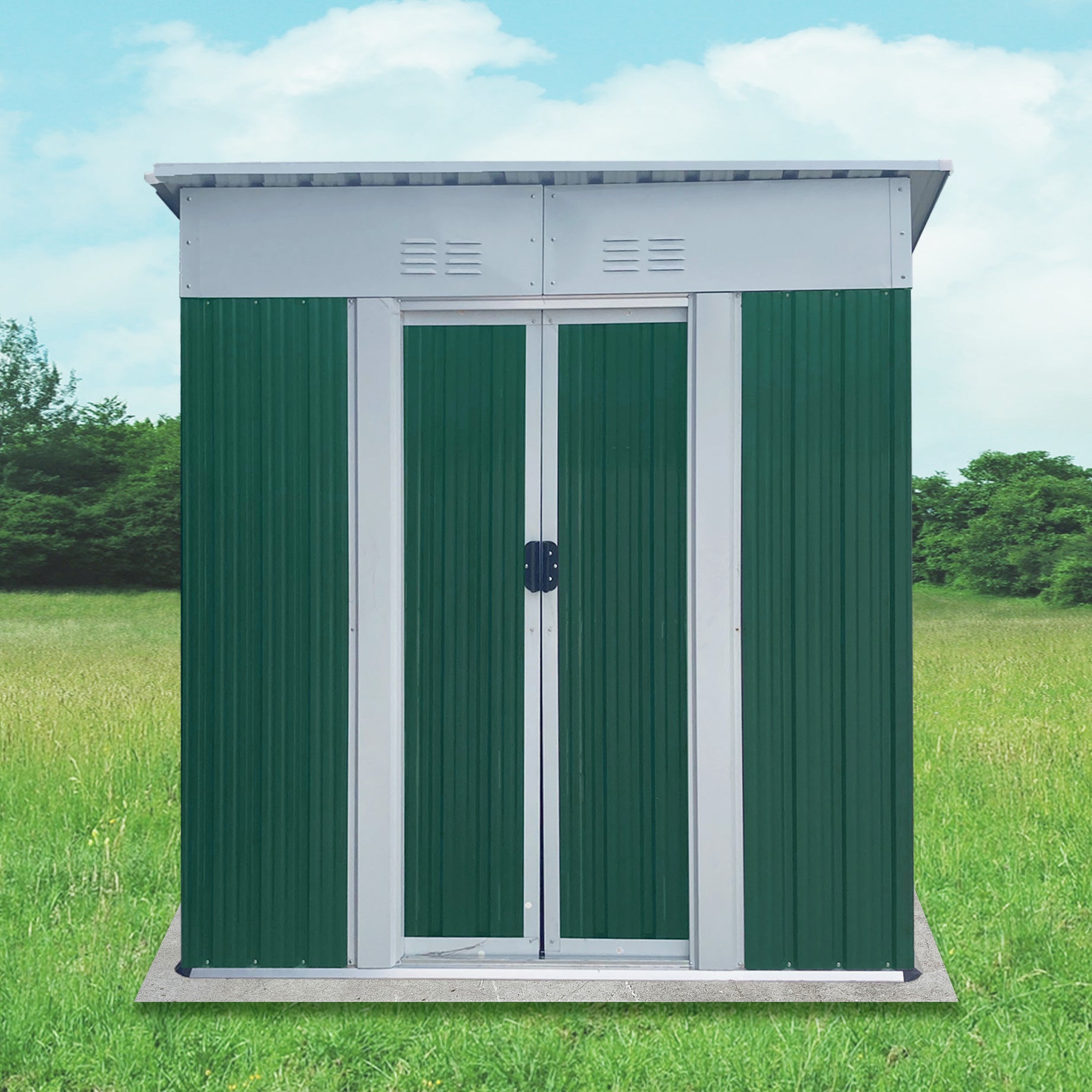 5X3 Feet Small Mini Outdoor Storage Sheds Pent Roof Green With Aluminum Alloy Frame And Sliding Door--1