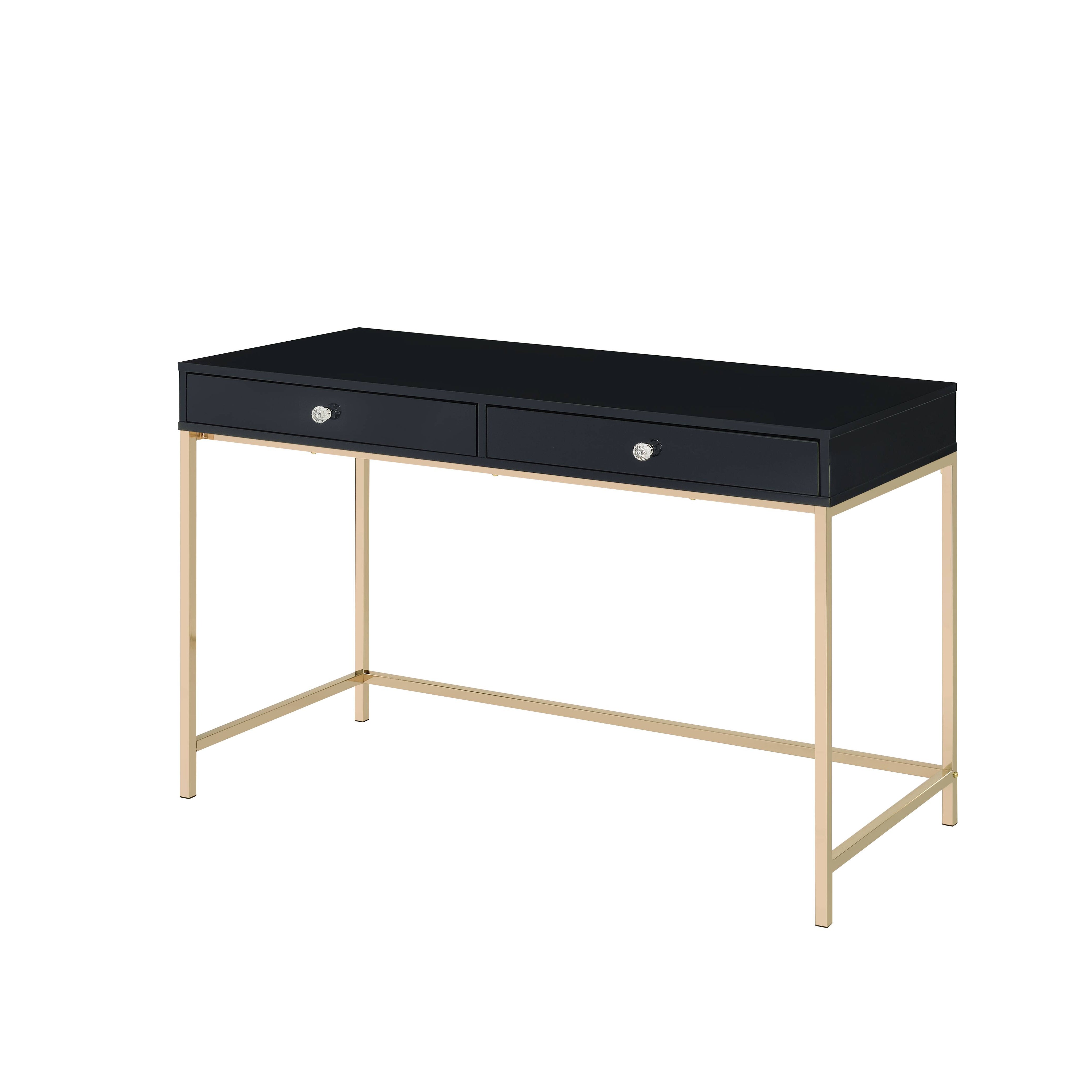 Black High Gloss and Gold 2-drawer Writing Desk--1