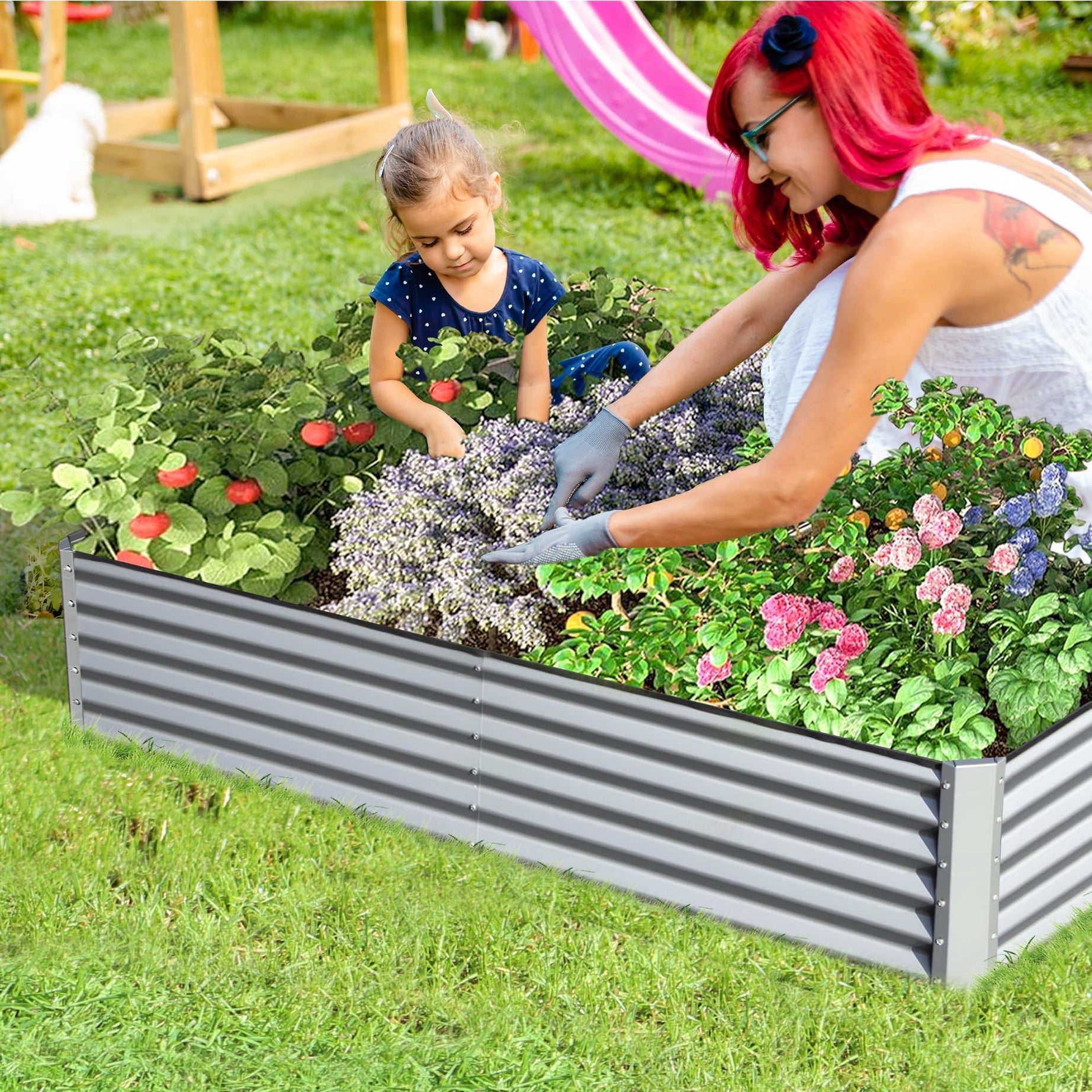 8x4x1.5 ft Galvanized Raised Garden Bed, Outdoor Planter Garden Boxes Large Metal Planter Box for Gardening Vegetables Fruits Flowers, Silver--1