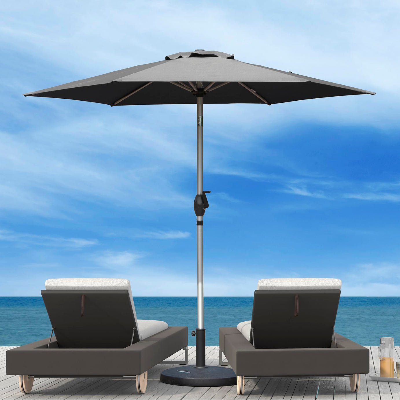 7.5FT Patio Umbrella, Outdoor Table Umbrella with Push Button Tilt and Crank, UV Protection Waterproof Market Sun Umbrella with 8 Sturdy Ribs for Garden, Deck, Backyard, Pool (Gray)--1