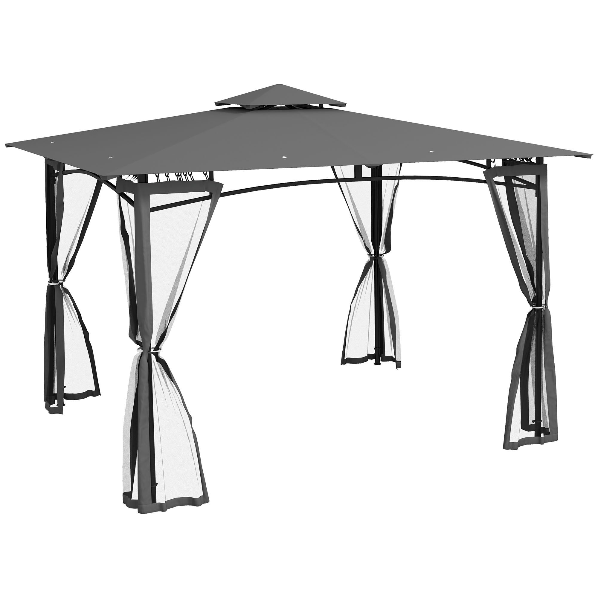 Outsunny 10' x 12' Patio Gazebo with Netting, Double Roof Outdoor Gazebo Canopy Shelter, Solid Metal Frame for Garden, Lawn, Backyard, Deck, Dark Gray--1