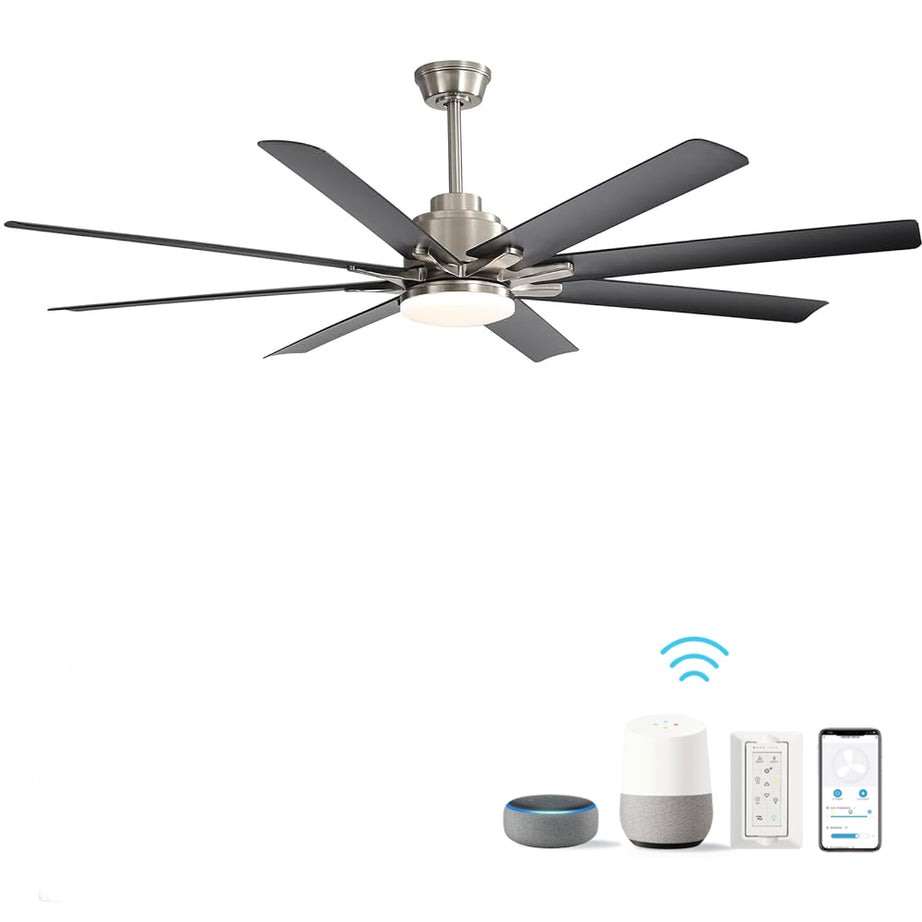 66 Inch Low Profile ABS Ceiling Fan with Dimmable Lights and Smart Remote Control 6 Speed Reversible Noiseless DC Motor for Indoor--1