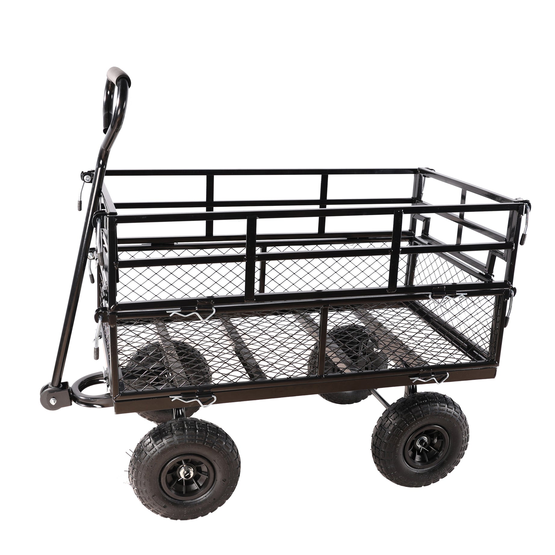 (Black double fence utility  cart) Wagon Cart Garden cart trucks make it easier to transport firewood--1