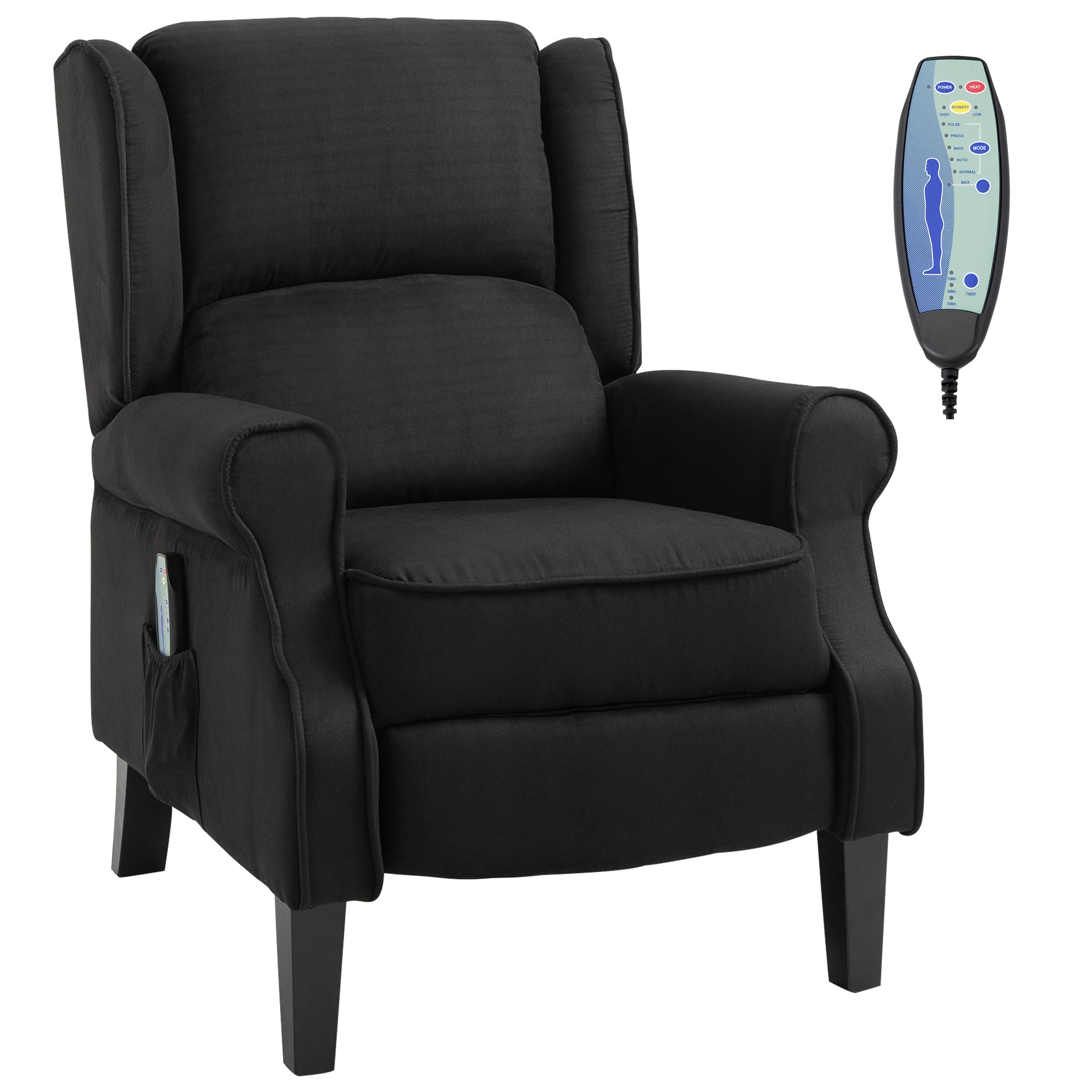 HOMCOM Wingback Heated Vibrating Massage Chair, Accent Sofa Vintage Upholstered Massage Recliner Chair Push-back with Remote Controller, Black--1