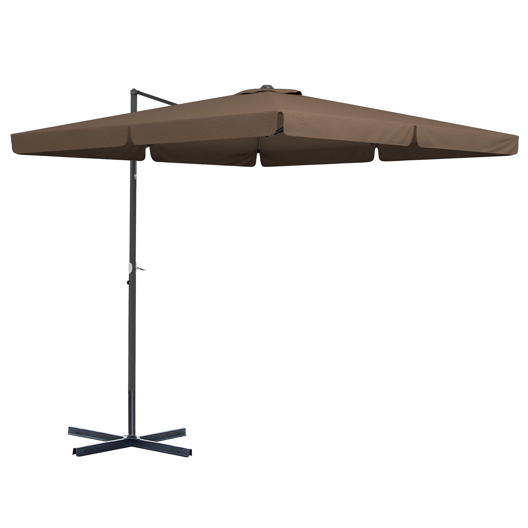 Outsunny 10' Cantilever Patio Umbrella, Square Offset Umbrella with Tilt, Crank, Cross Base, Aluminum Pole and Air Vent, Hanging Umbrella for Garden, Pool, Backyard, Tan--1