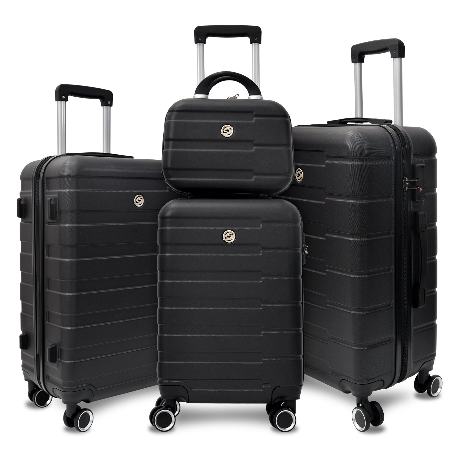 4 Piece Hard Shell Luggage Set,Carry on Suitcase with Spinner Wheels,Family Luggage Set,Black(12/20/24/28in)--1