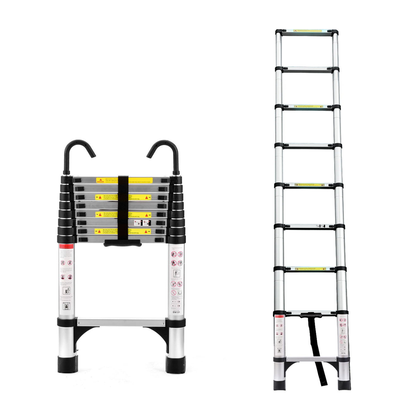 8.5FT telescopic ladder, telescopic aluminum alloy multi-purpose folding telescopic ladder with hooks and triangular support frame, suitable for outdoor work at home or RV--1