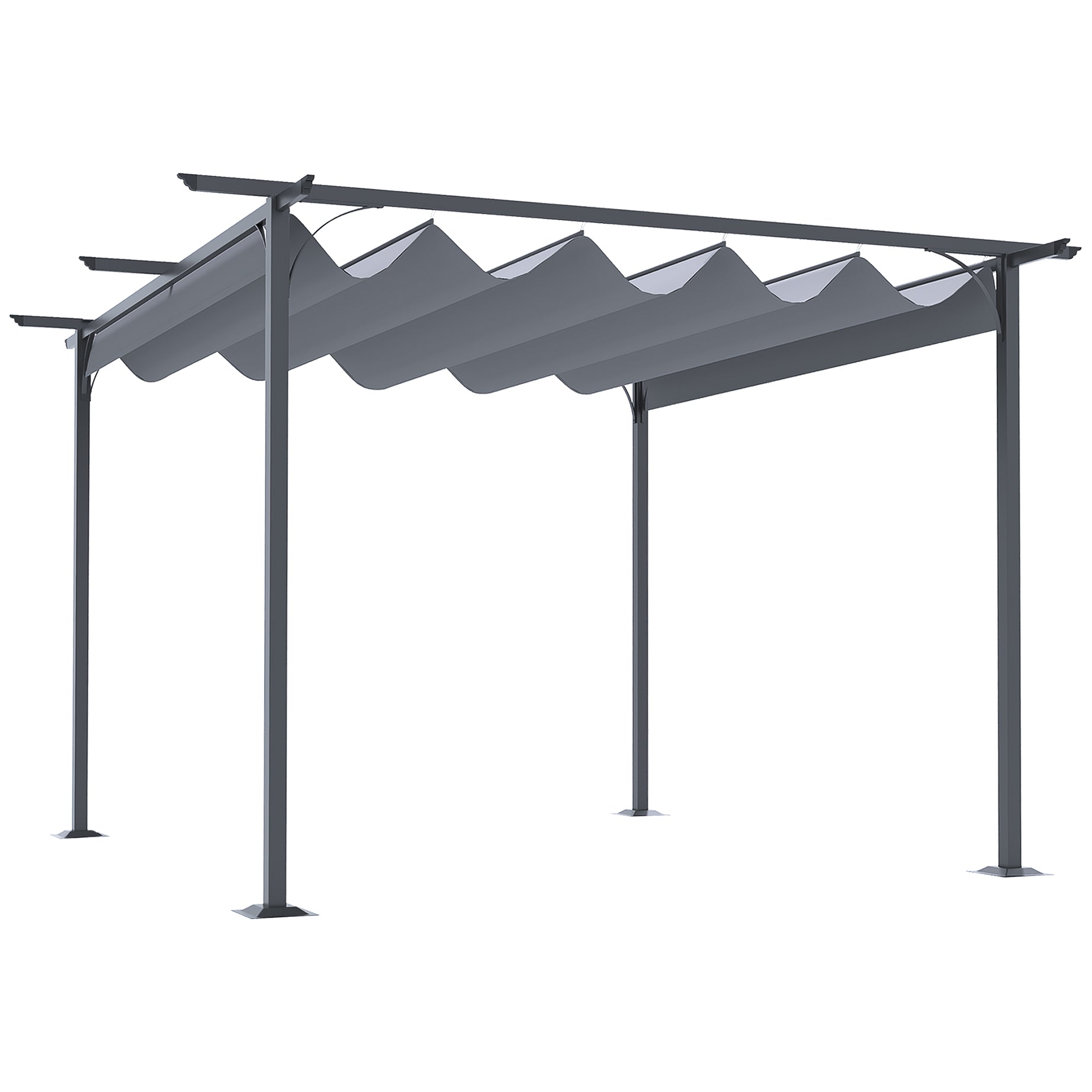 Outsunny 11.5' x 11.5' Retractable Pergola Canopy, Outdoor UV Protection & Sun Shade, Steel Frame for Garden, Grill, Patio, Backyard, Gray--1