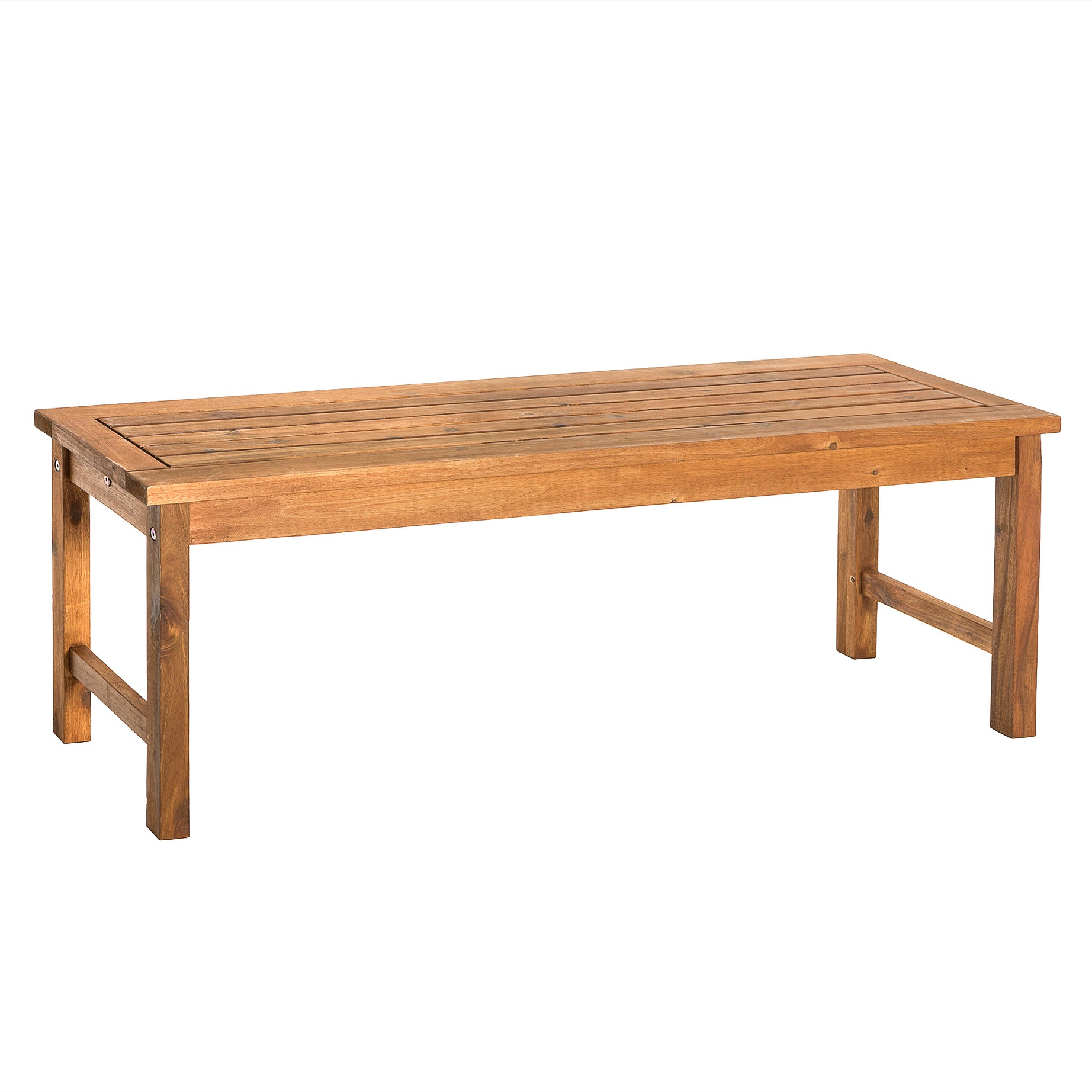 Modern Slat-Top Solid Wood Patio Bench - Brown--1