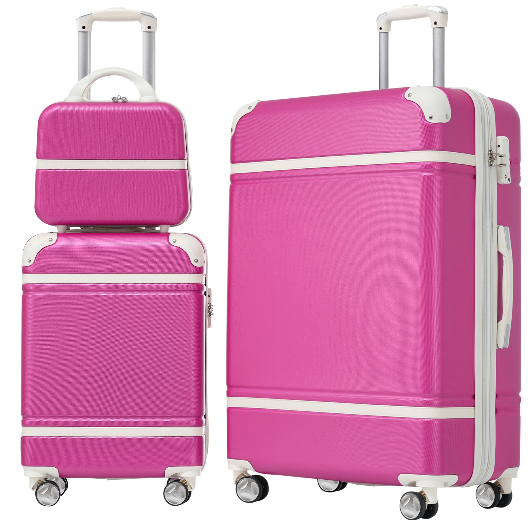 Hardshell Luggage Sets 3 Pieces 20"+28" Luggages and Cosmetic Case Spinner Suitcase with TSA Lock  Lightweight,Pink--1