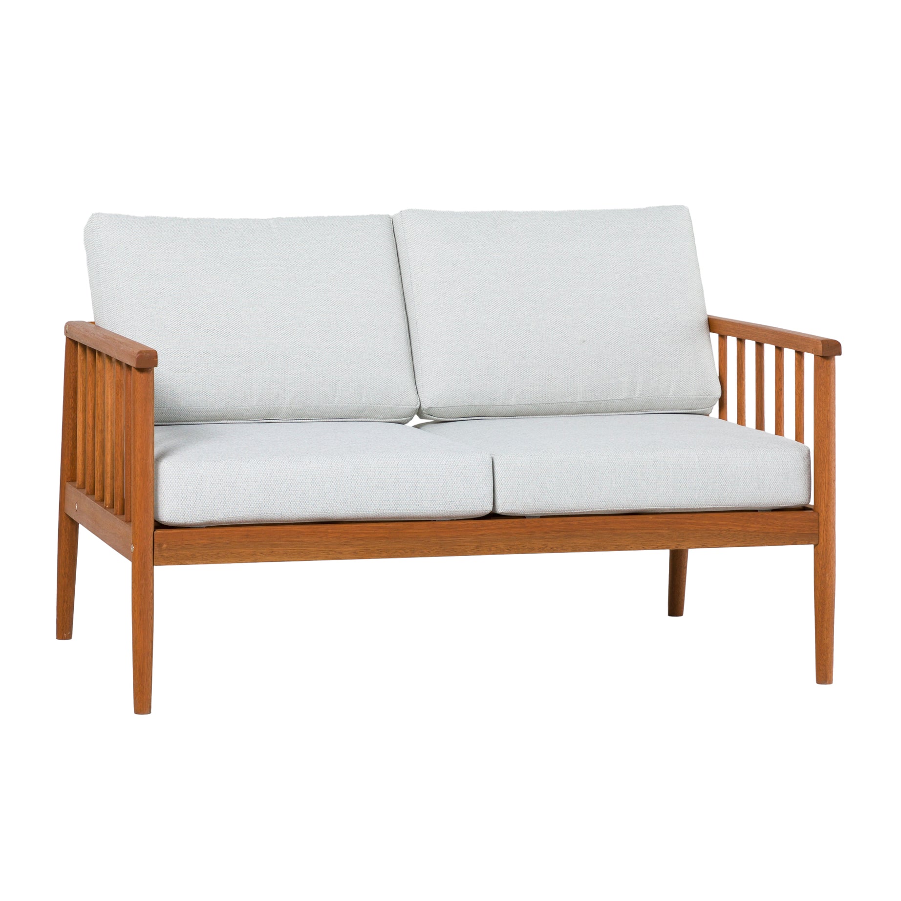 Contemporary Cushioned Eucalyptus Wood Patio Loveseat – Brown--1