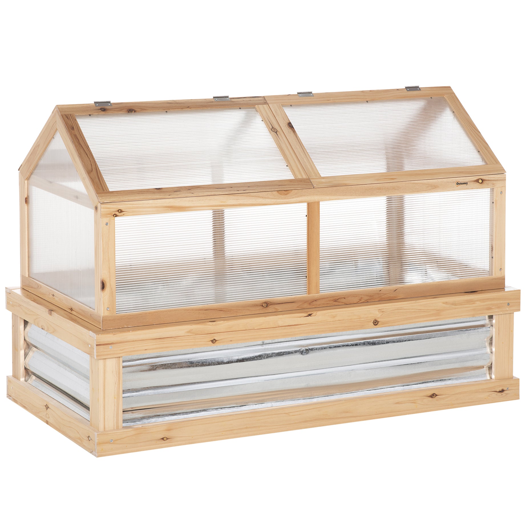 Outsunny Raised Garden Bed with Polycarbonate Greenhouse, Wooden Garden Cold Frame Greenhouse, Flower Planter Protection, 48" x 24" x 32", Natural--1