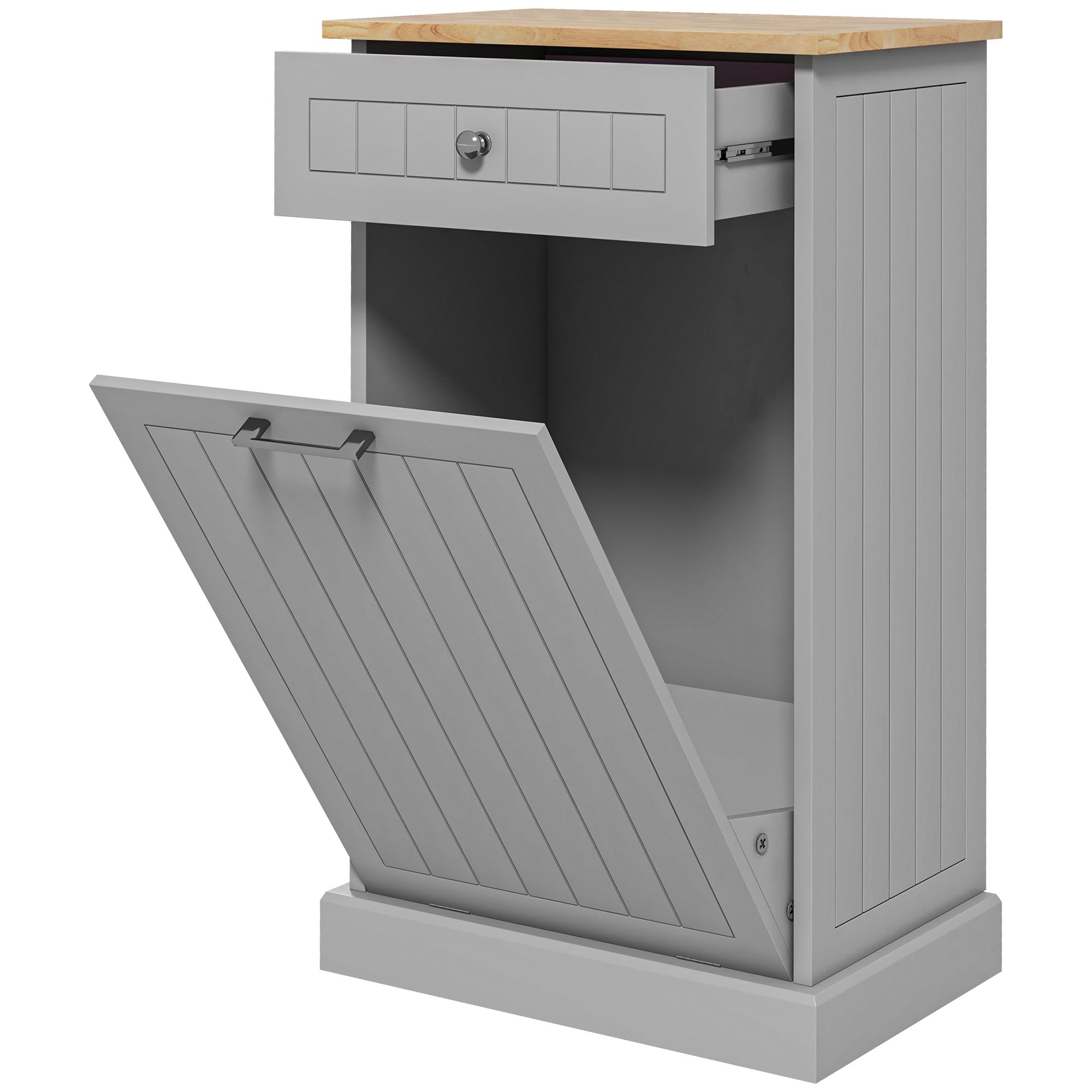 HOMCOM Kitchen Tilt Out Trash Bin Cabinet Free Standing Recycling Cabinet Trash Can Holder With Drawer, Gray--1