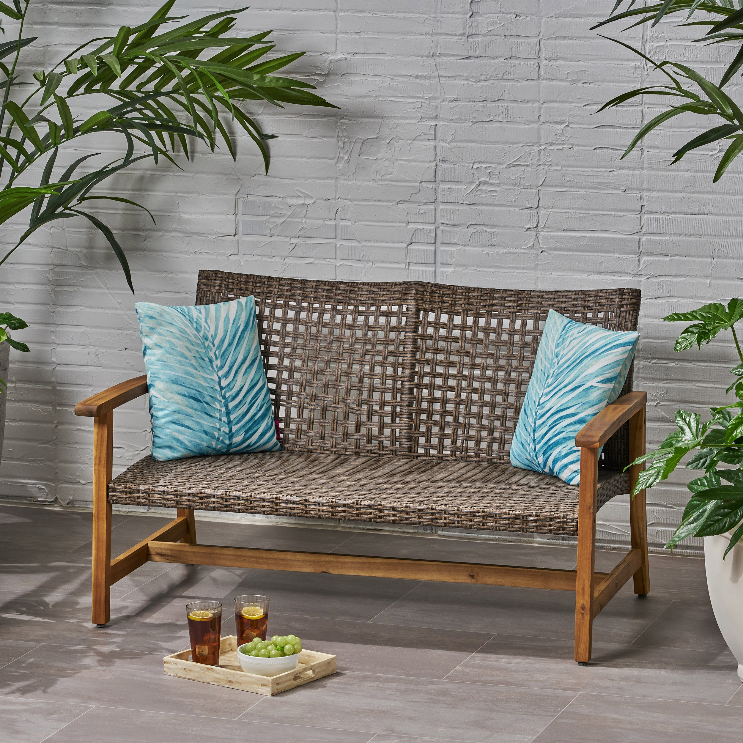 HAMPTON WOOD + WICKER LOVESEAT--1