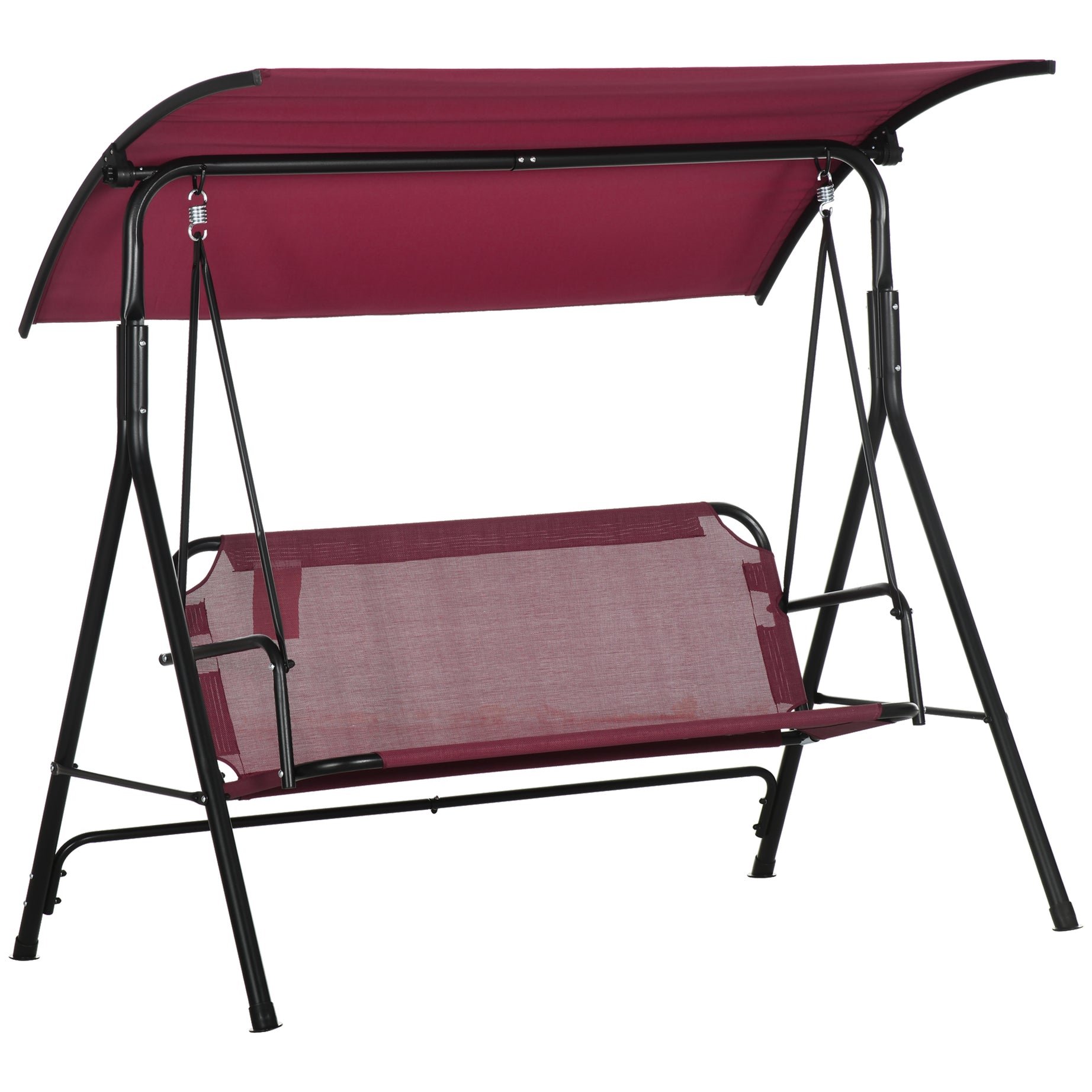 Outsunny 3-Person Porch Swing Bench with Stand & Adjustable Canopy, Armrests, Steel Frame for Outdoor, Garden, Patio, Porch & Poolside, Wine Red--1