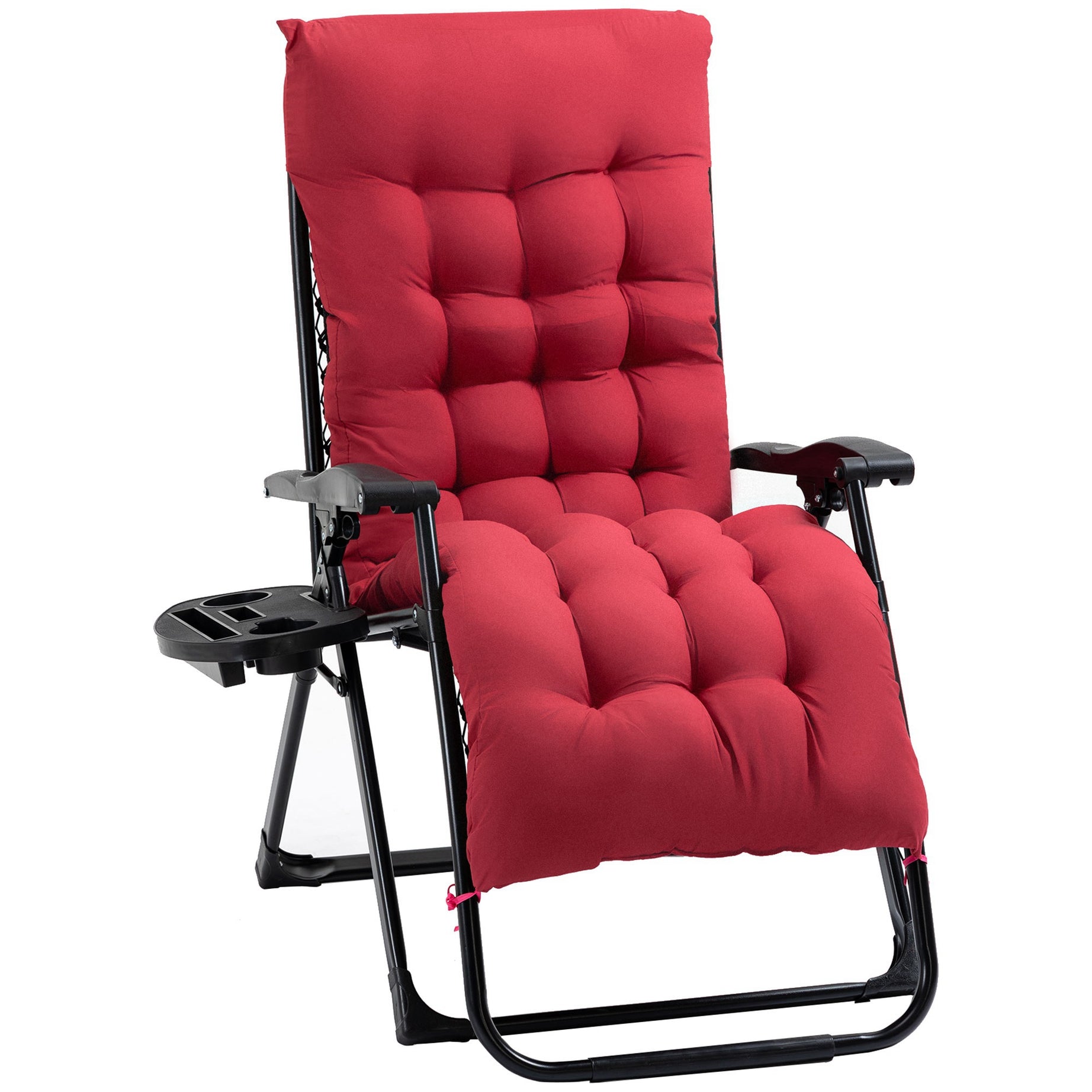 Outsunny Zero Gravity Chair, Folding Reclining Lounge Chair with Padded Cushion, Side Tray for Indoor and Outdoor, Supports up to 264 lbs., Red--1