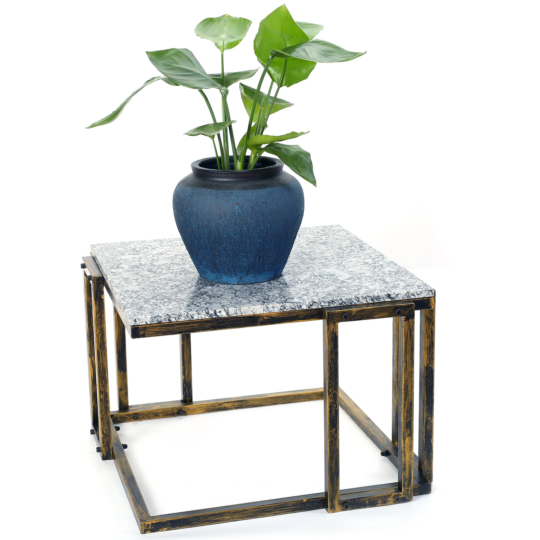 14.5" Granite Marble Black / Gold Plant Stand--1