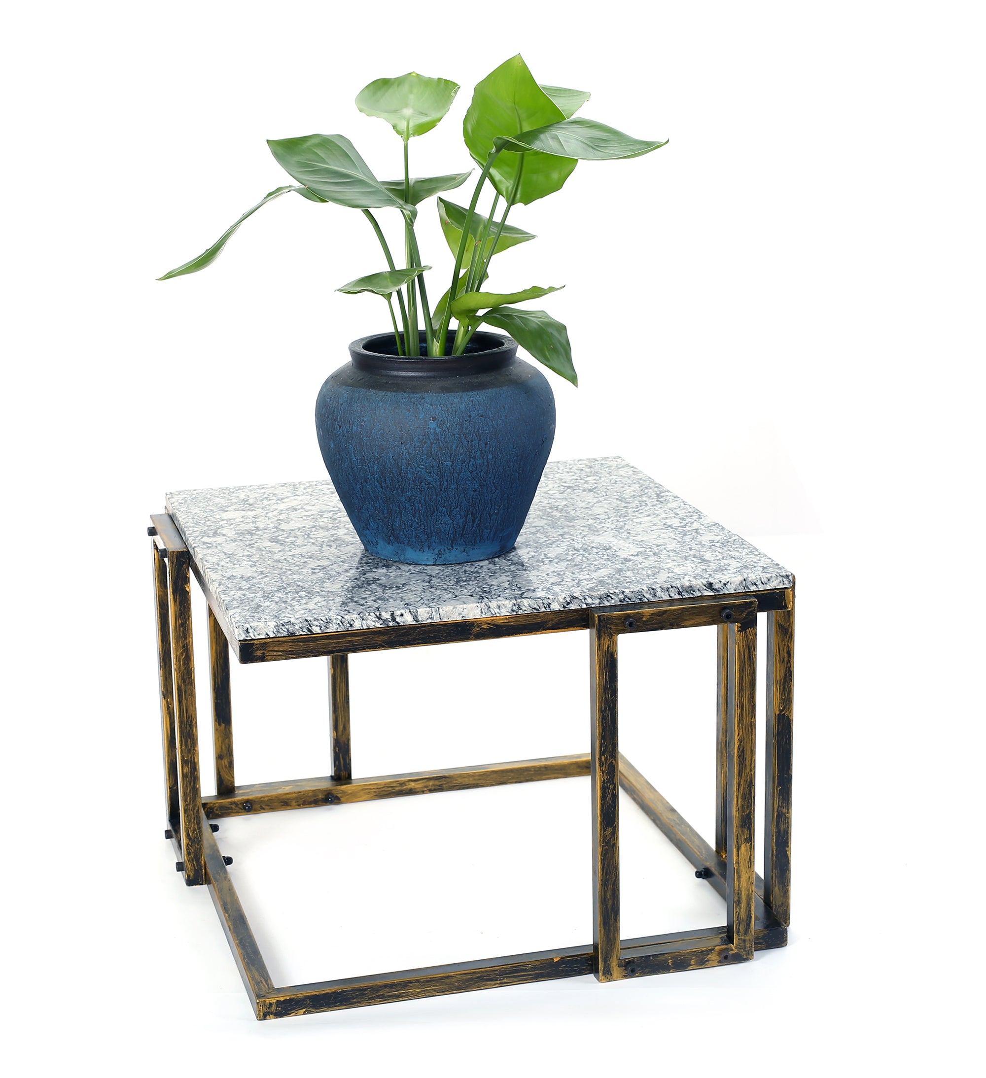 14.5" Granite Marble Black / Gold Plant Stand--1