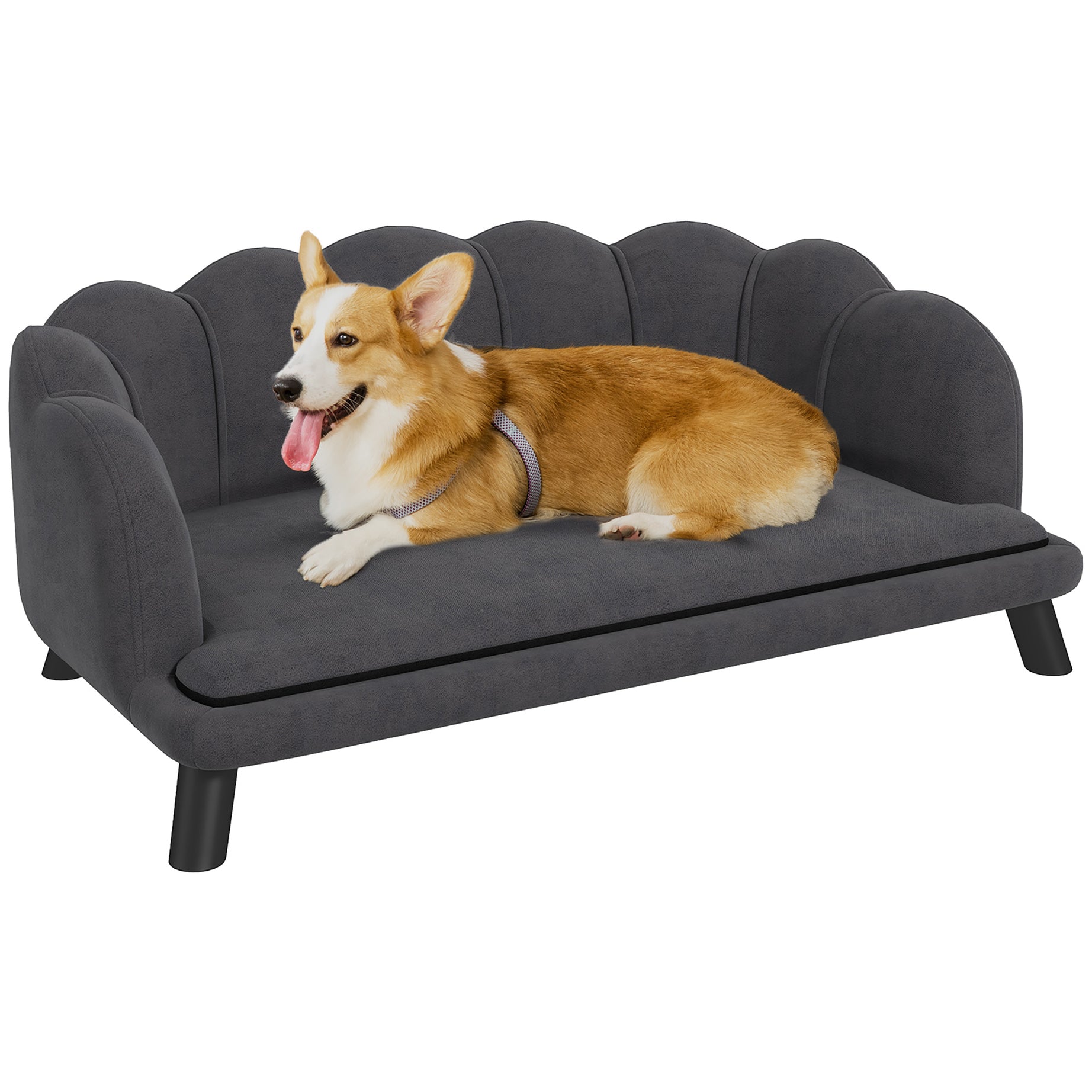 PawHut Velvet Large Dog Couch with Foam Cushioning, Soft and Cute Dog Bed with Pearl Design, Dog Sofa for Big and Medium Dogs, Charcoal Gray--1