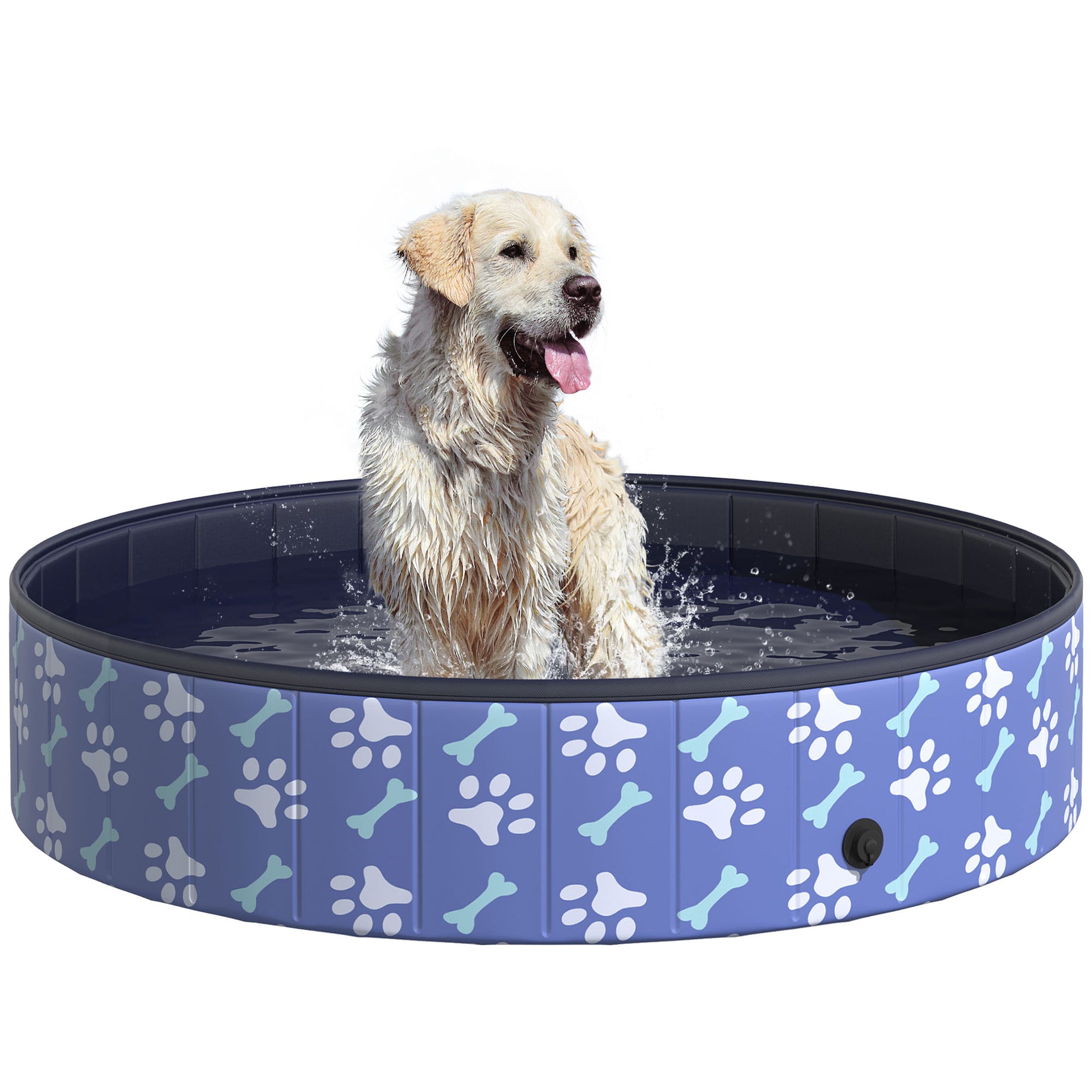 PawHut Foldable Pet Swimming Pool, Portable Dog Bathing Tub, 12" x 55" Plastic Large Dog Pool for Outdoor Dogs and Cats, Blue--1