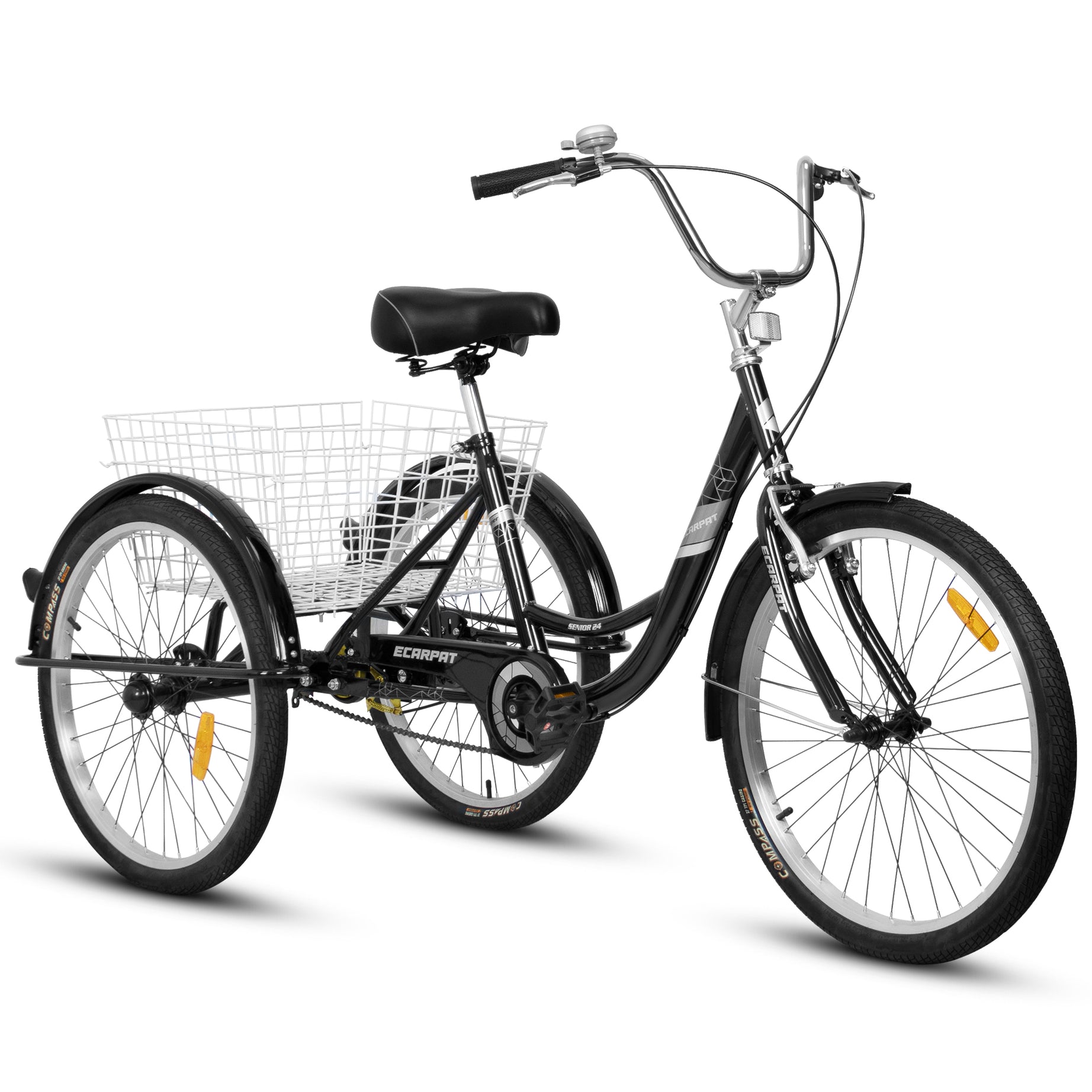 Adult Tricycles, 1 Speed Adult Trikes 24 inch 3 Wheel Bikes, Three-Wheeled Bicycles Cruise Trike with Shopping Basket for Seniors, Women, Men--1