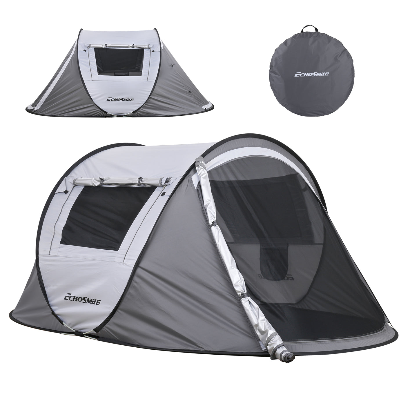 2 Person White + Gray Pop Up Camping Tent--1