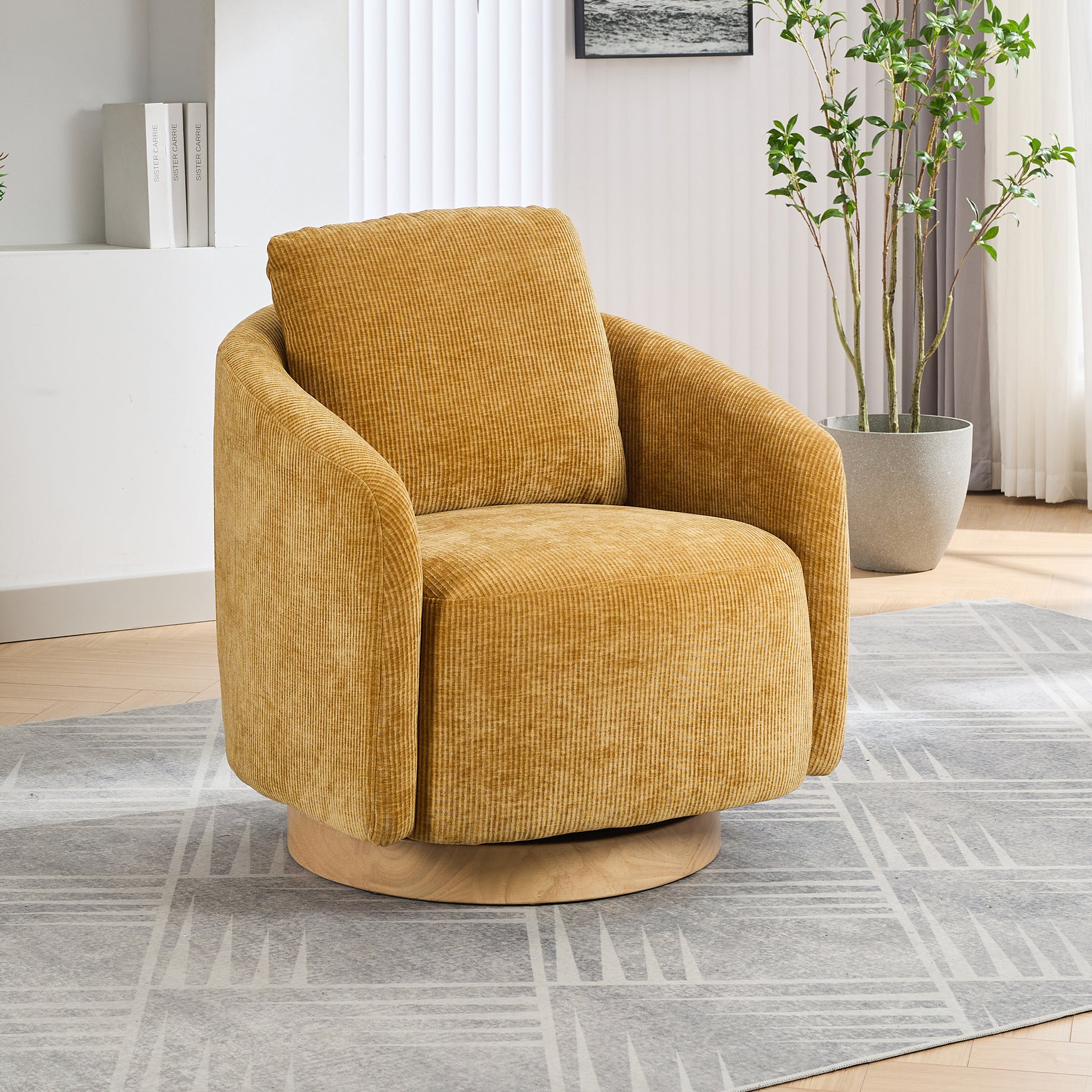 30.3"W Swivel Accent Barrel Chair and Comfy Round Accent Single Sofa Chair, 360 Degree Club Chair, Lounge Armchair for Living Room Bedroom Nursery.Mustard--1