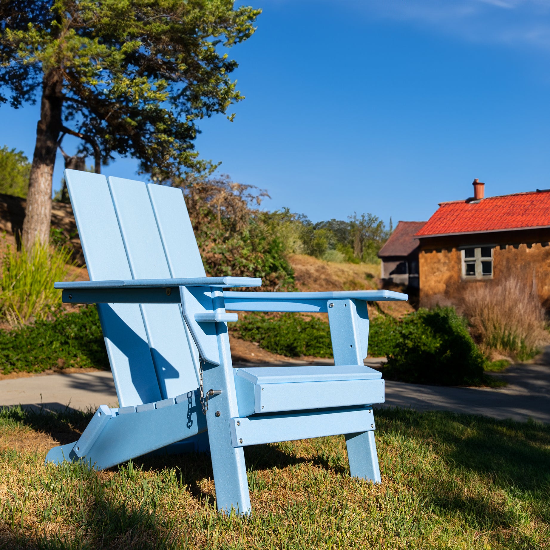 HDPE Modern Folding Adirondack Chair, Ultra Durable Weather Resistant Design, Easy Folding with No Pins Needed, 300 lb Capacity, Aqua Blue--1