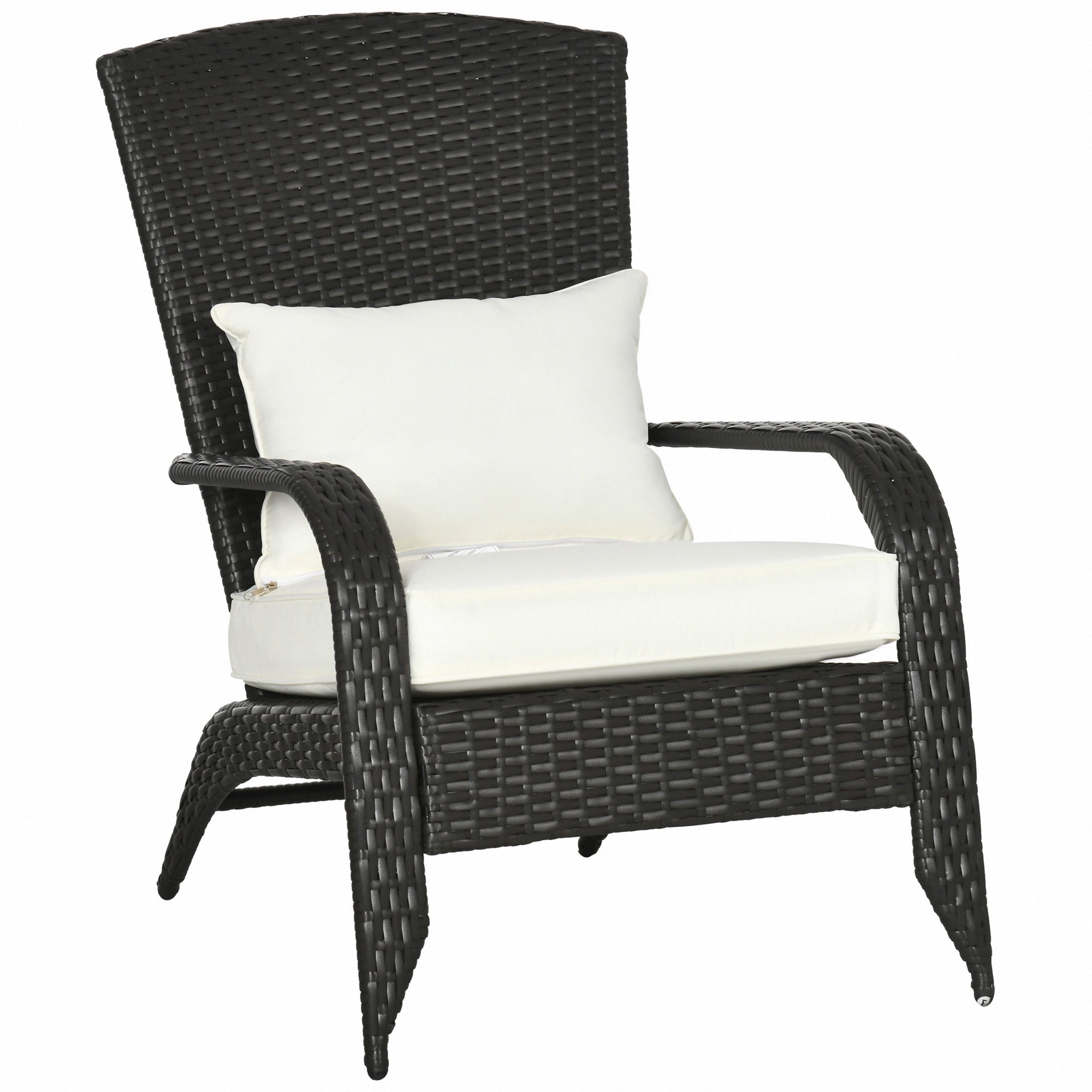 Outsunny Patio Wicker Adirondack Chair, Outdoor All-Weather Rattan Fire Pit Chair w/ Soft Cushions, Tall Curved Backrest and Comfortable Armrests for Deck or Garden, Cream White--1